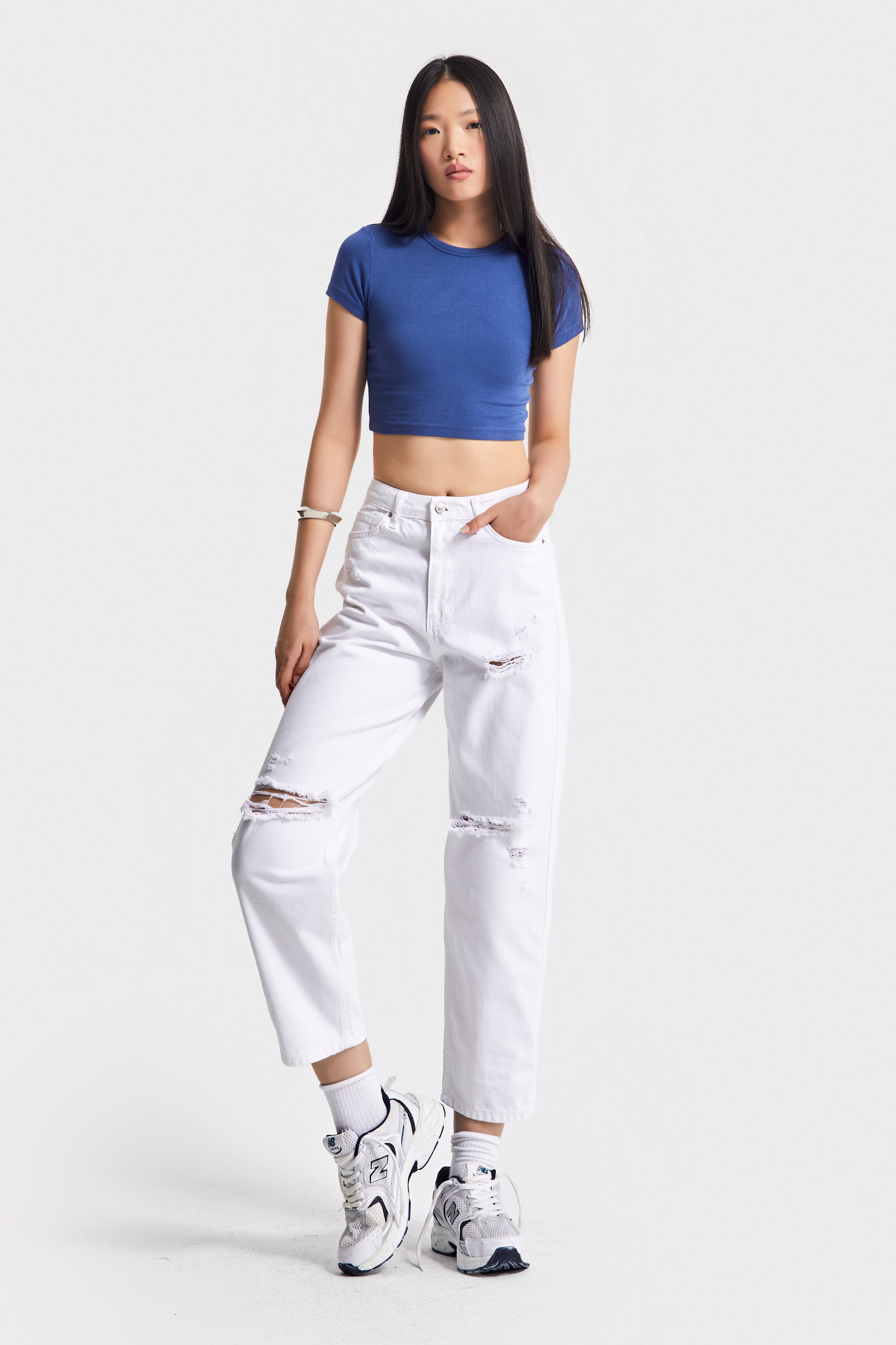 Kadın Beyaz Renk 13s5-2 Relax Fit %100 Koton Yırtık Detaylı İç Göstermez Denmi Jean