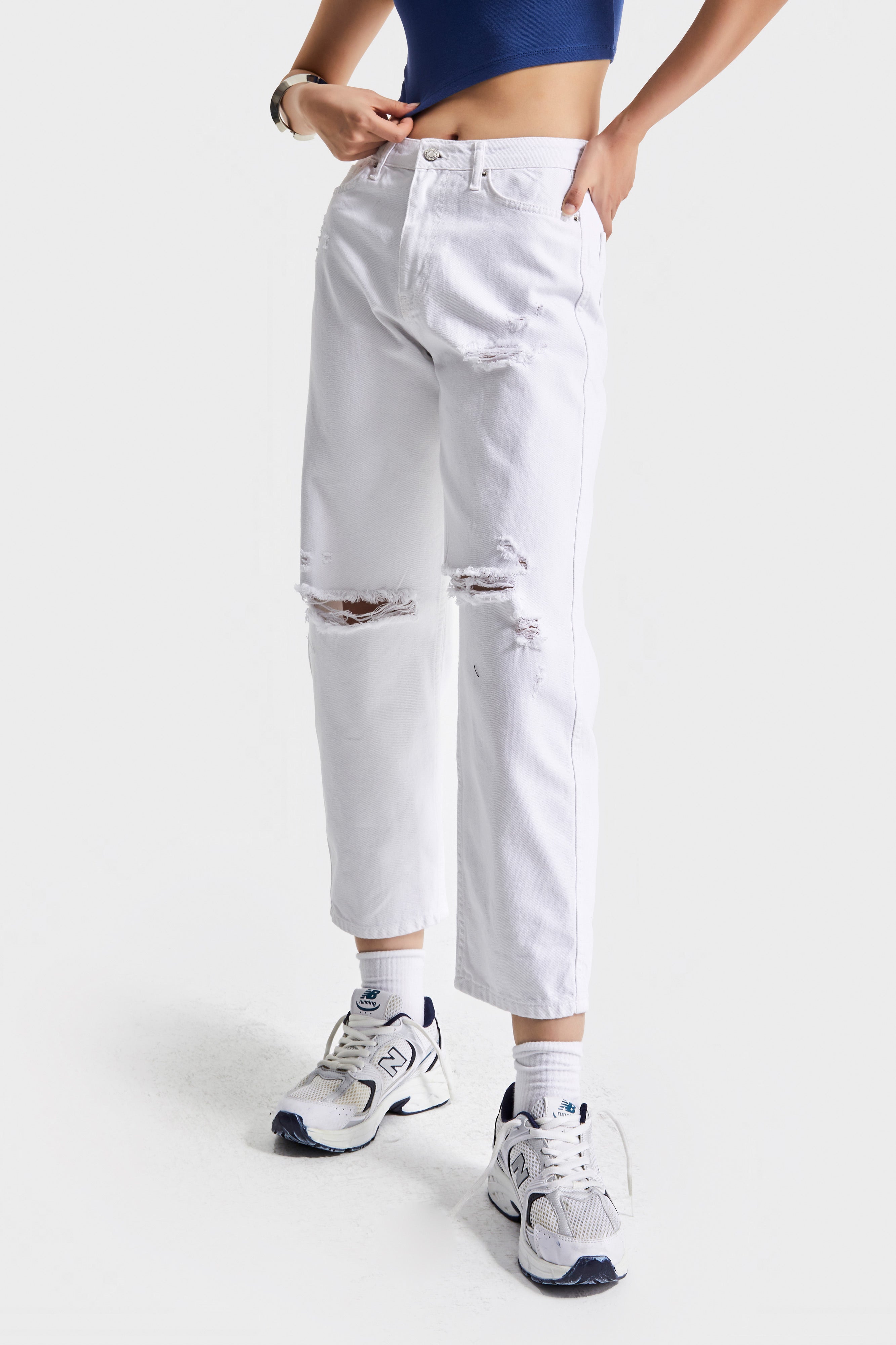 Kadın Beyaz Renk 13s5-2 Relax Fit %100 Koton Yırtık Detaylı İç Göstermez Denmi Jean