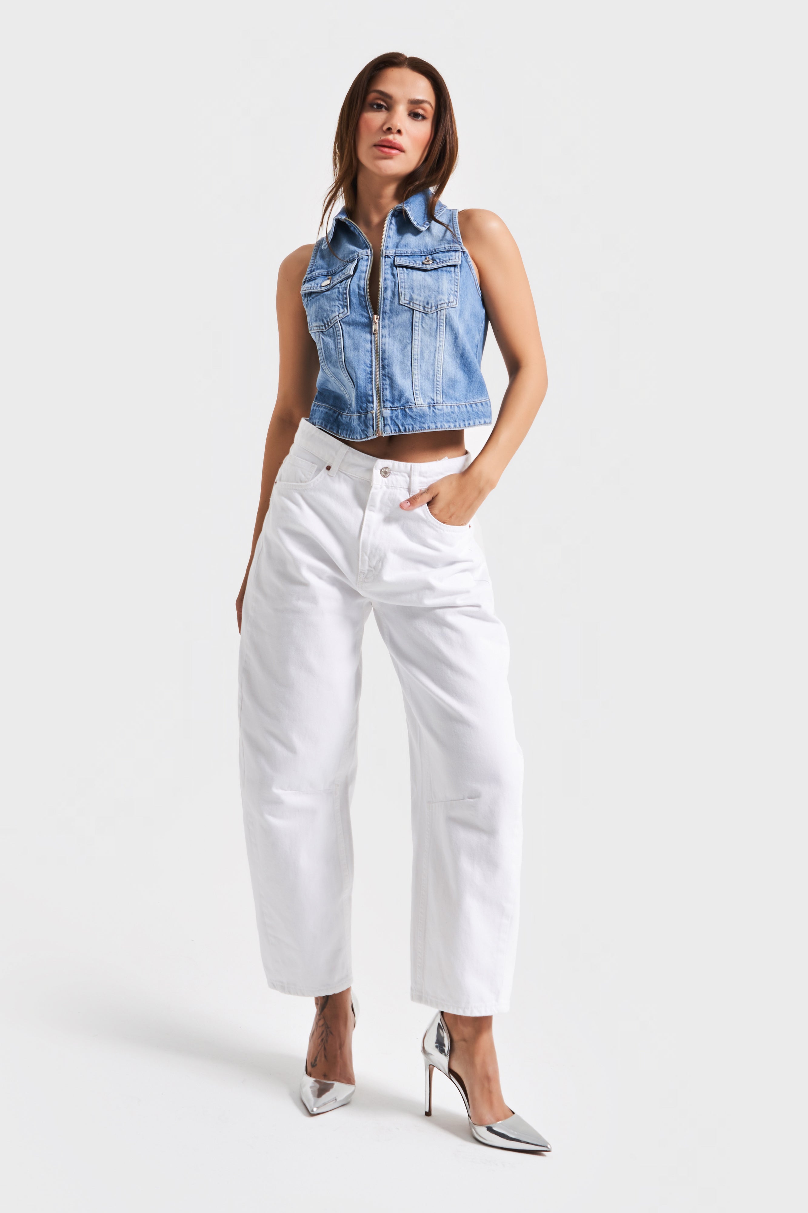 Kadın Beyaz Renk 5s5-2 Moxıe Low Fit Bol Kesim %100 Koton Orta Bel Denim Jean