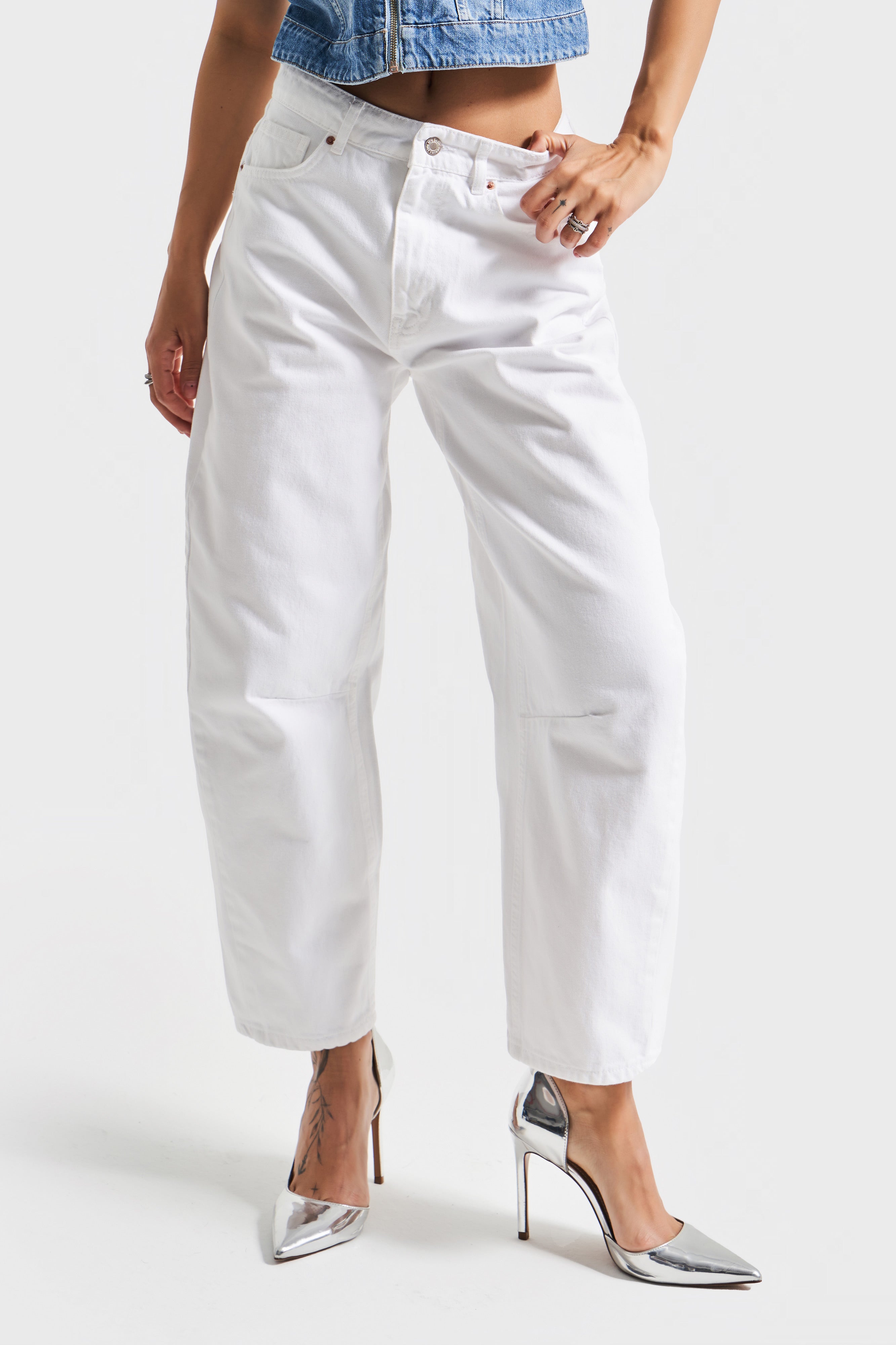 Kadın Beyaz Renk 5s5-2 Moxıe Low Fit Bol Kesim %100 Koton Orta Bel Denim Jean