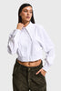 Kadın Beyaz Renk Crop Fit Yaka Detaylı Özel Tasarım Gömlek