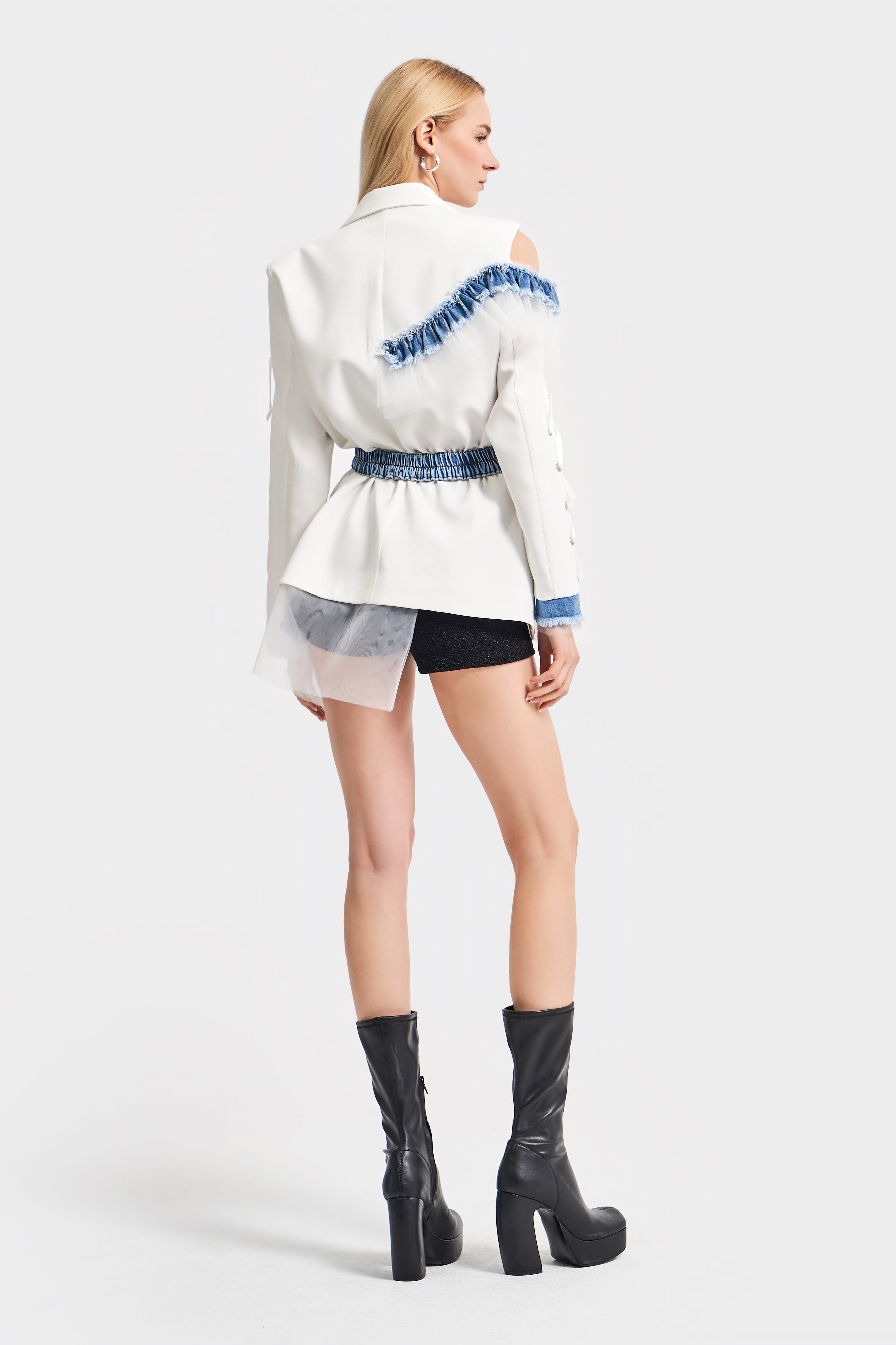 Women's White Color Denim Blend Design Jacket Dress