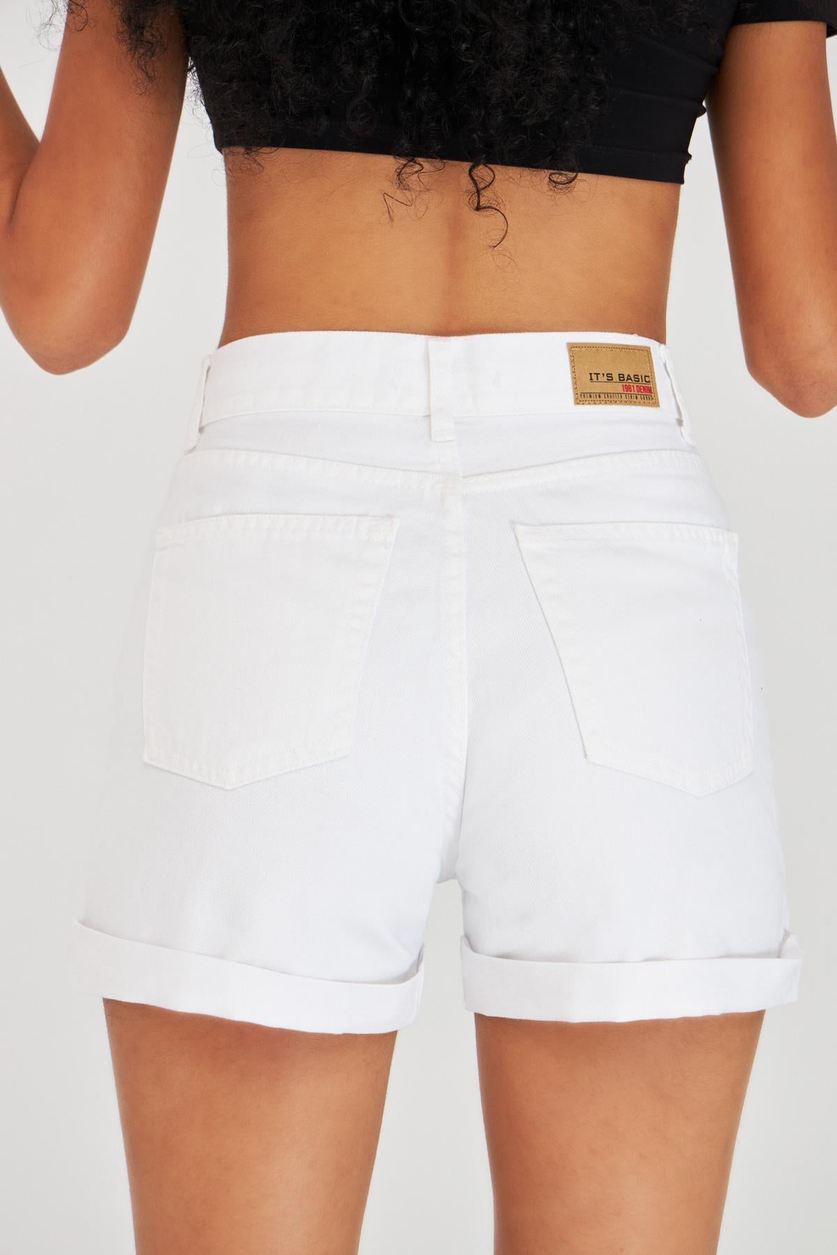 Women's White Color Double Leg High Waist Jean Shorts