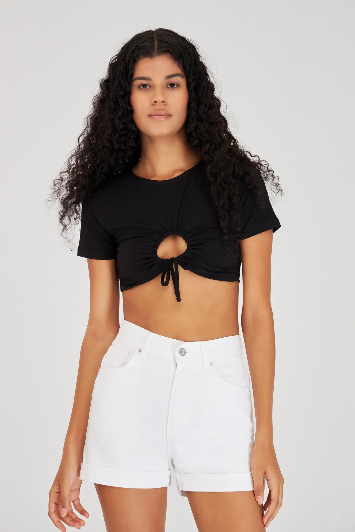 Women's White Color Double Leg High Waist Jean Shorts