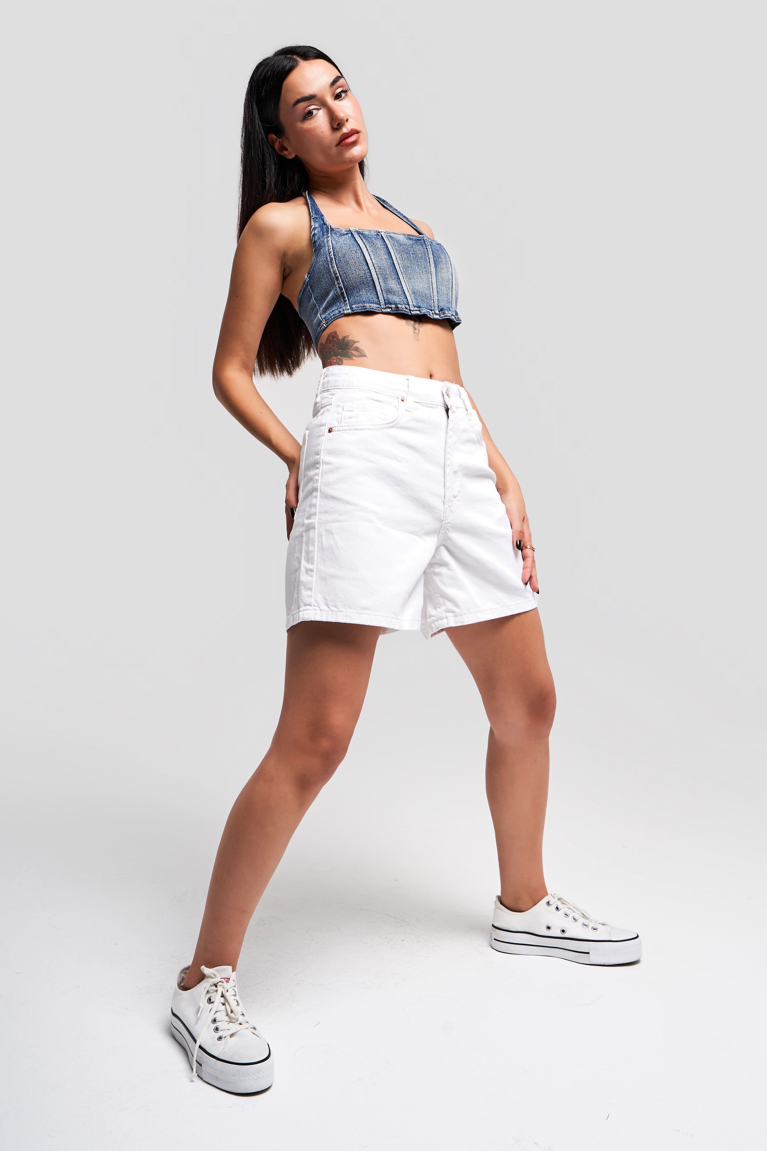 Women's White Color Mom Fit Denim Shorts