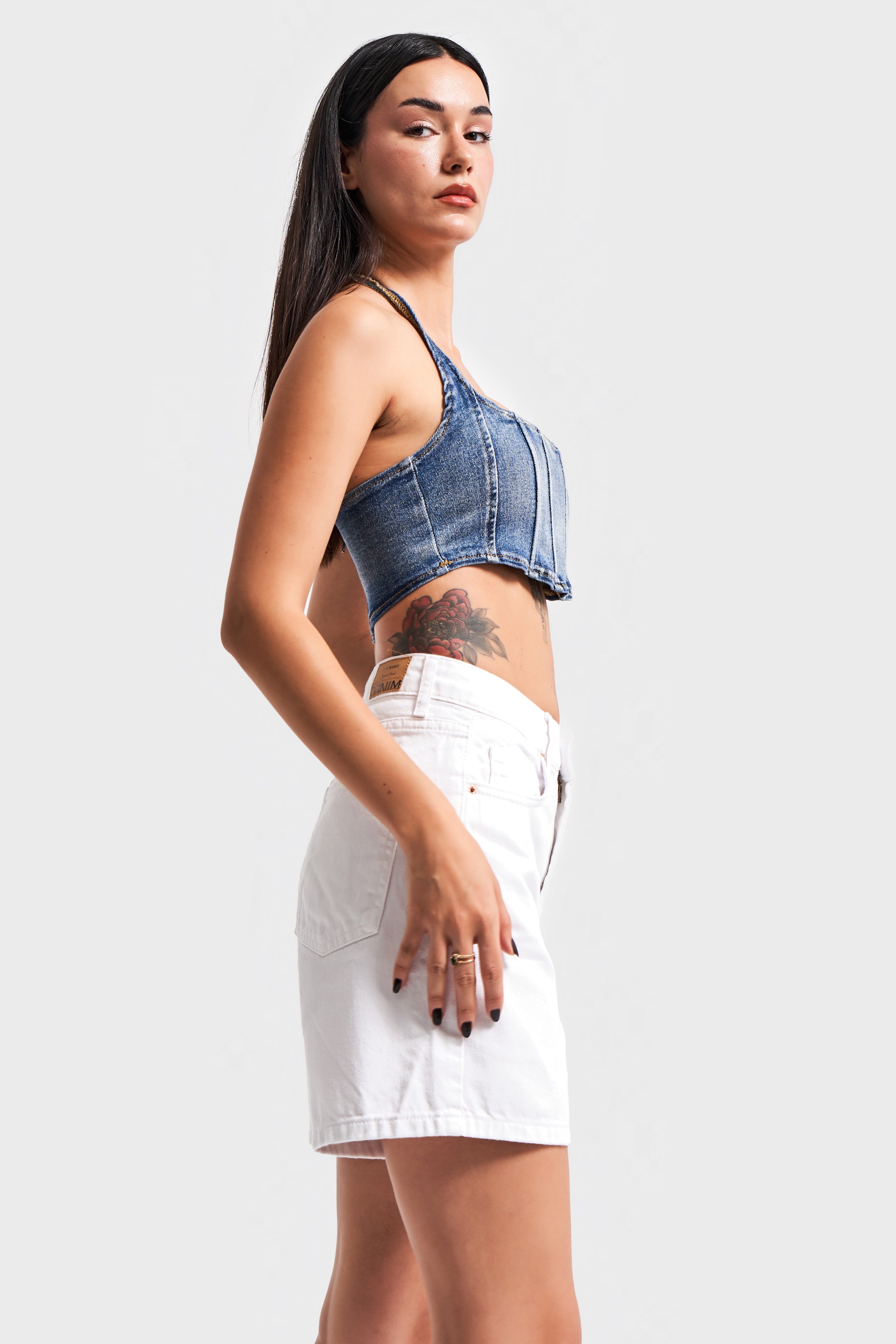 Women's White Color Mom Fit Denim Shorts
