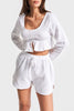 Women's White S5-2 Linen Acrylic Fabric Design Shorts and Bustier 2-Piece Set
