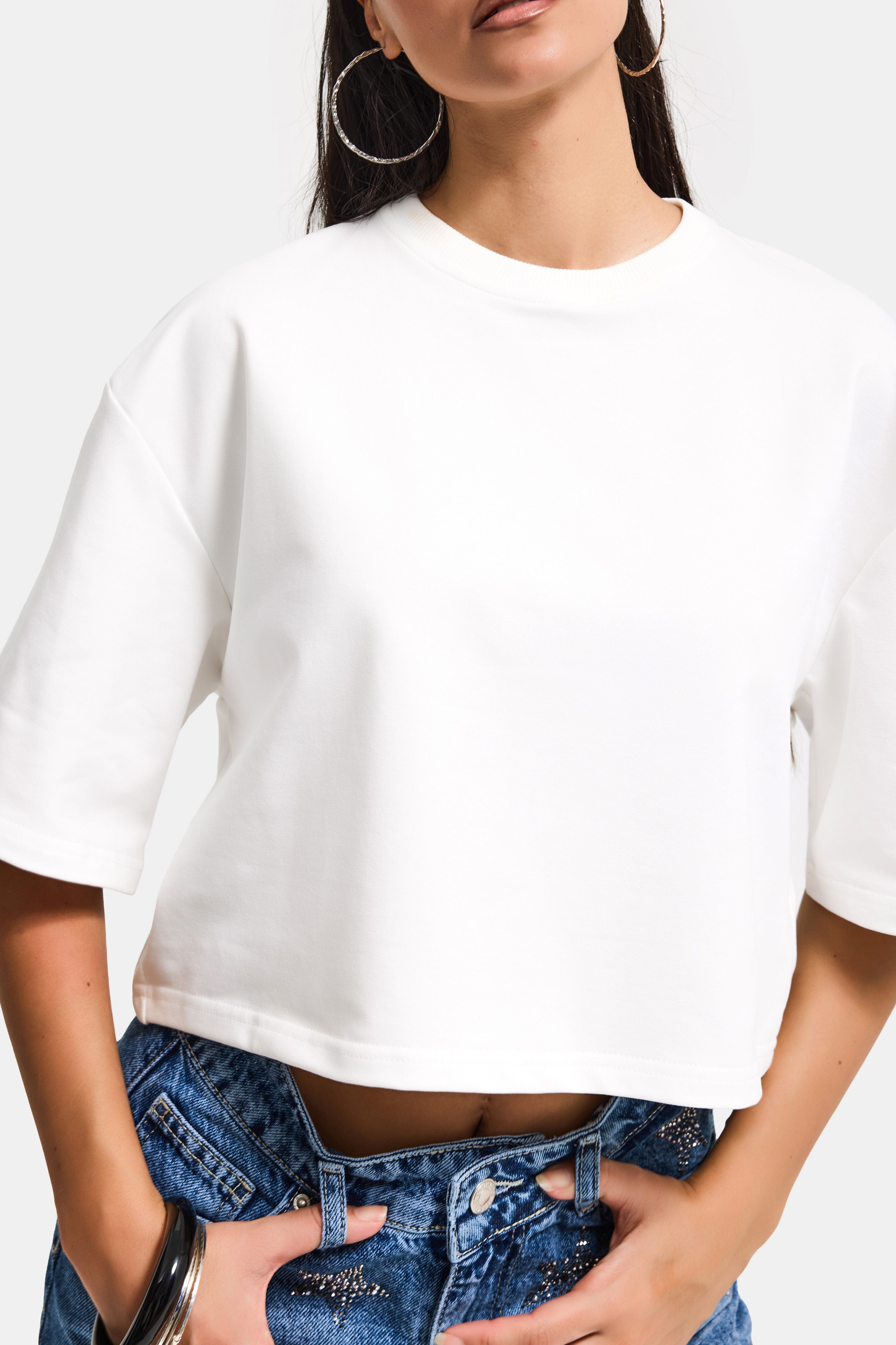 Kadın Kırık Beyaz Renk s6-101 Oversize Bol Kesim T-Shirt