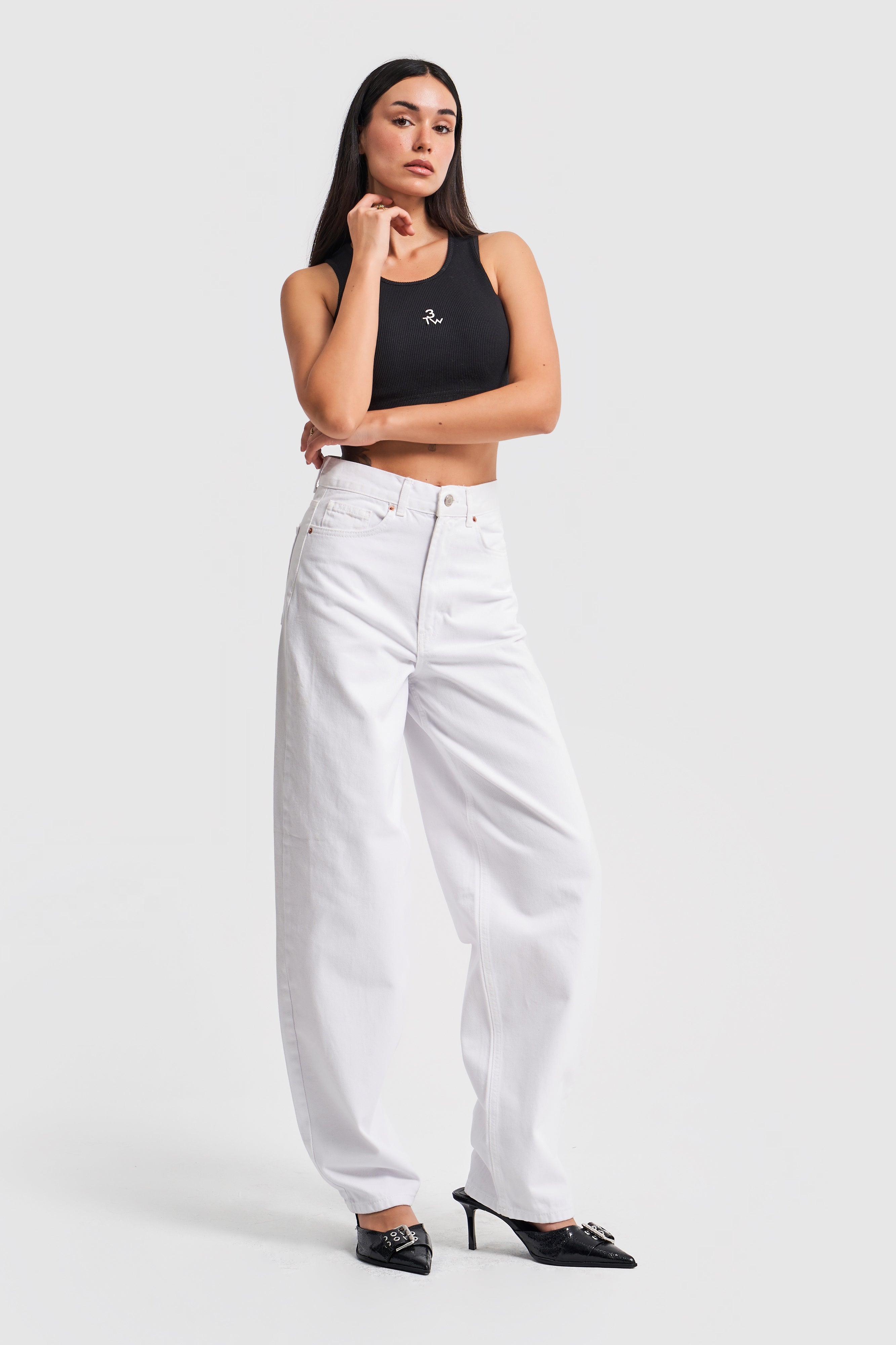 Women's White Color Skater Fit 100% Cotton Denim Trousers