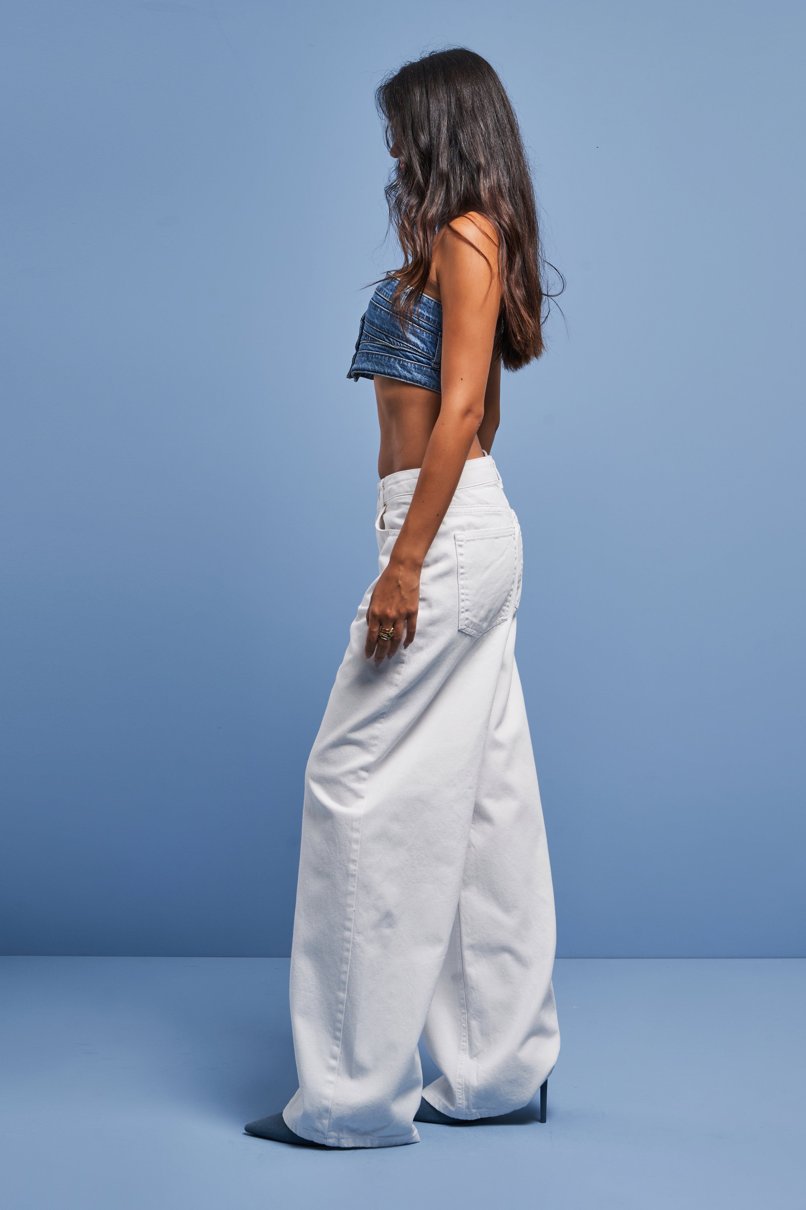 Women's White Color Super Baggy Loose Cut Denim