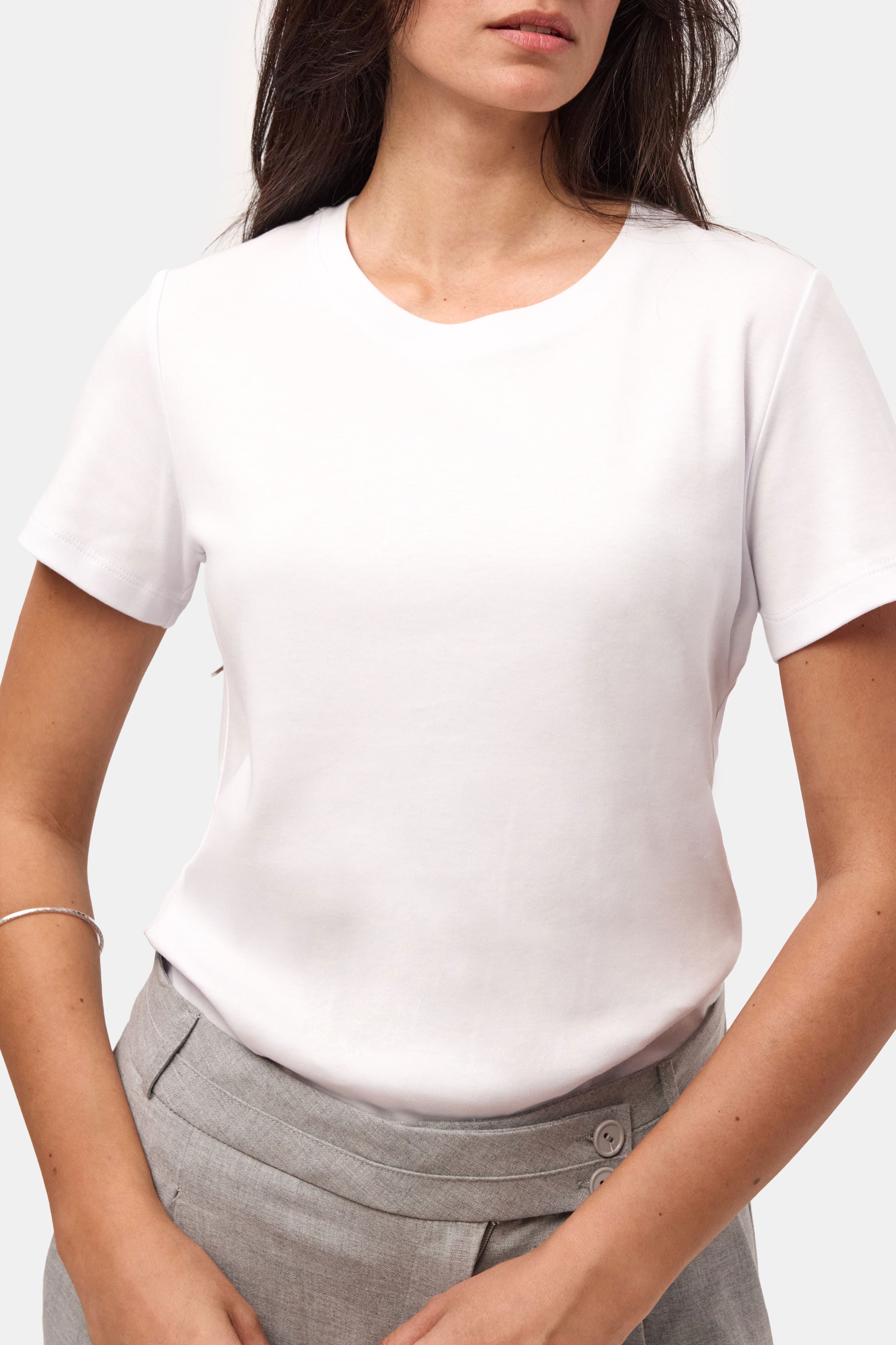 Kadın Beyaz s6-2 Bisiklet Yaka Organik Koton T-Shirt