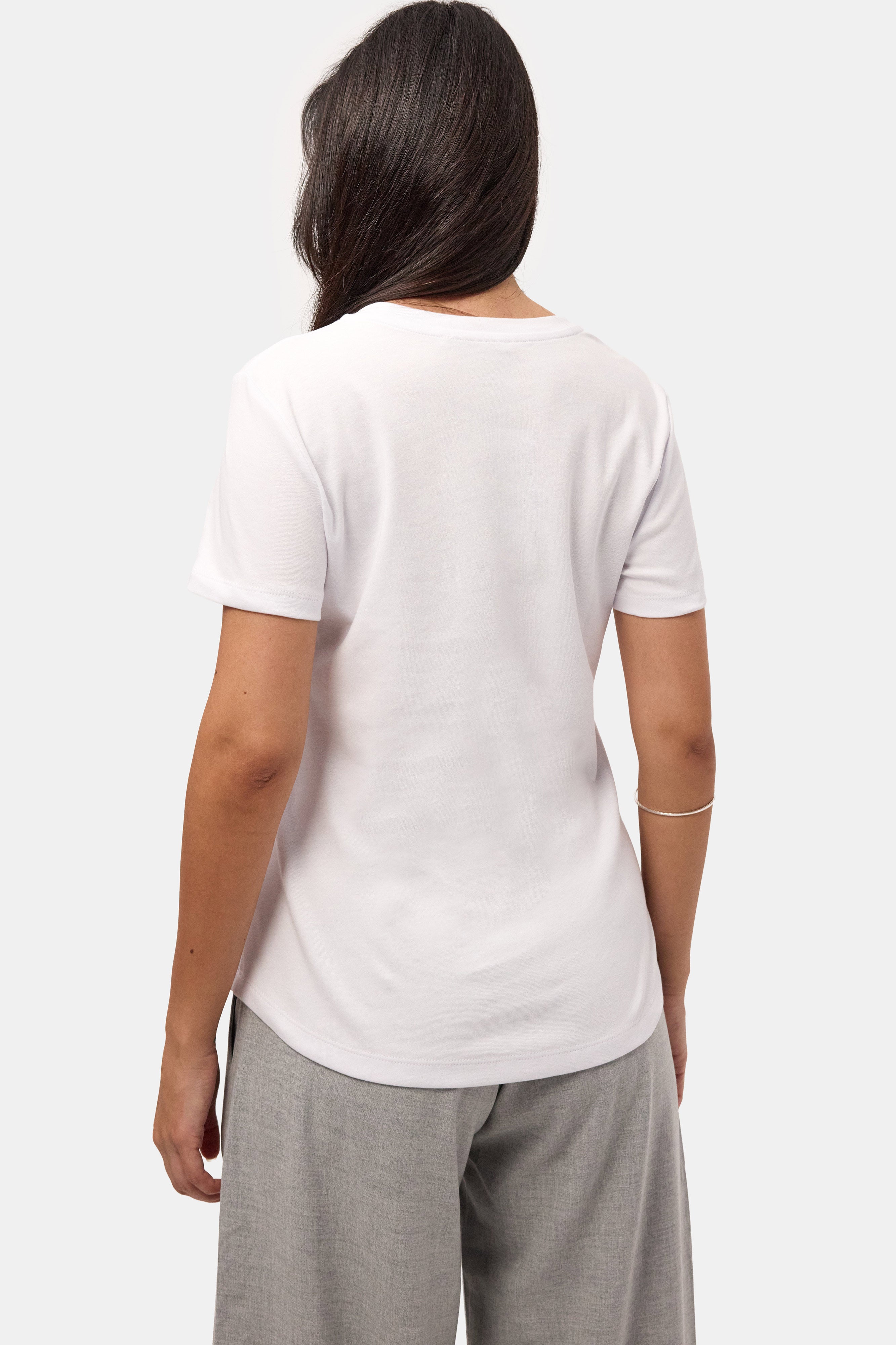Kadın Beyaz s6-2 Bisiklet Yaka Organik Koton T-Shirt