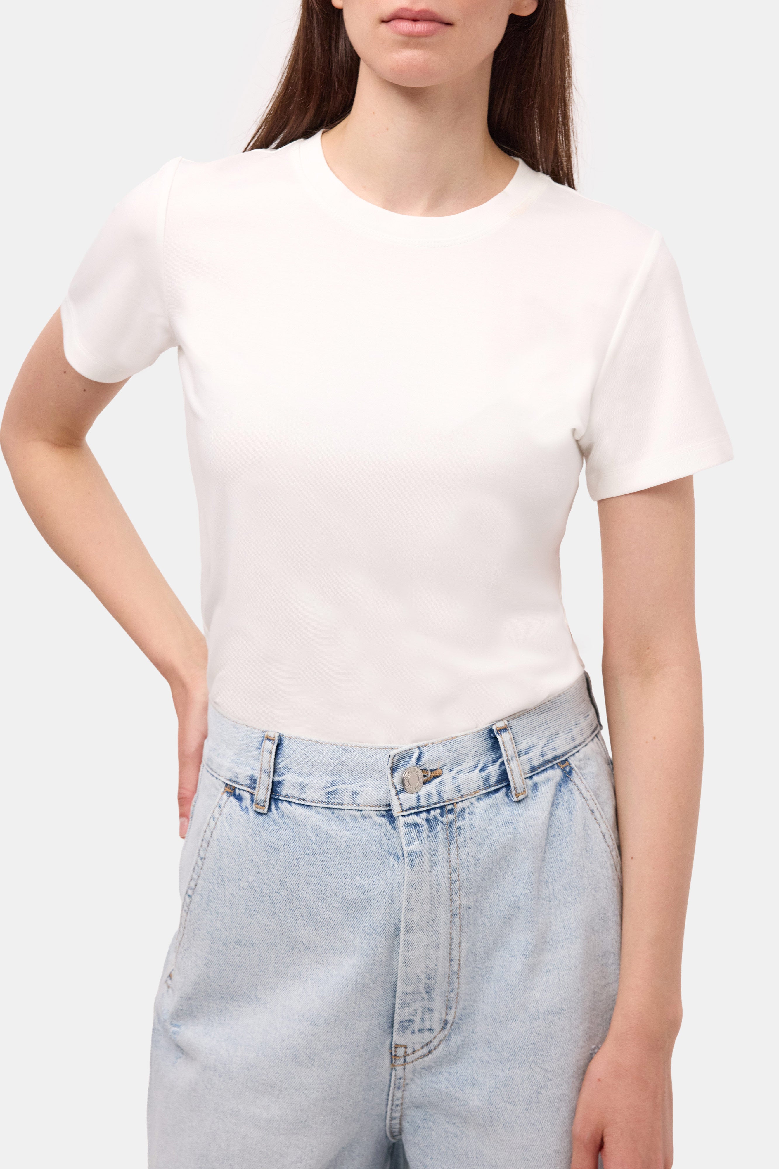 Kadın Beyaz s6-2 Oversize Bisiklet Yaka T-Shirt
