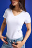 Kadın Beyaz s6-2 V Yaka %100 Organik Pamuk Esnek Kumaş T-Shirt