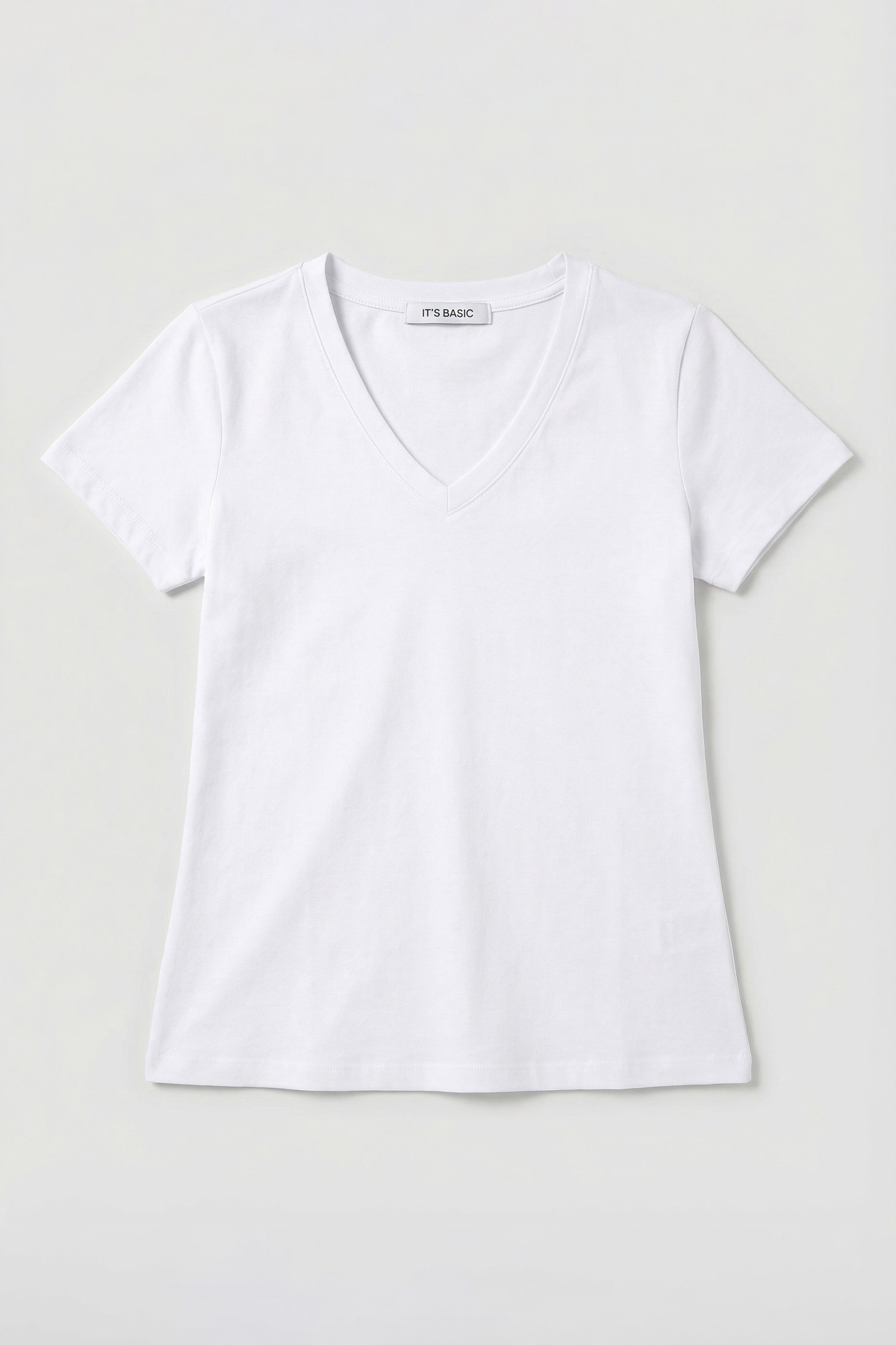Kadın Beyaz s6-2 V Yaka %100 Organik Pamuk Esnek Kumaş T-Shirt