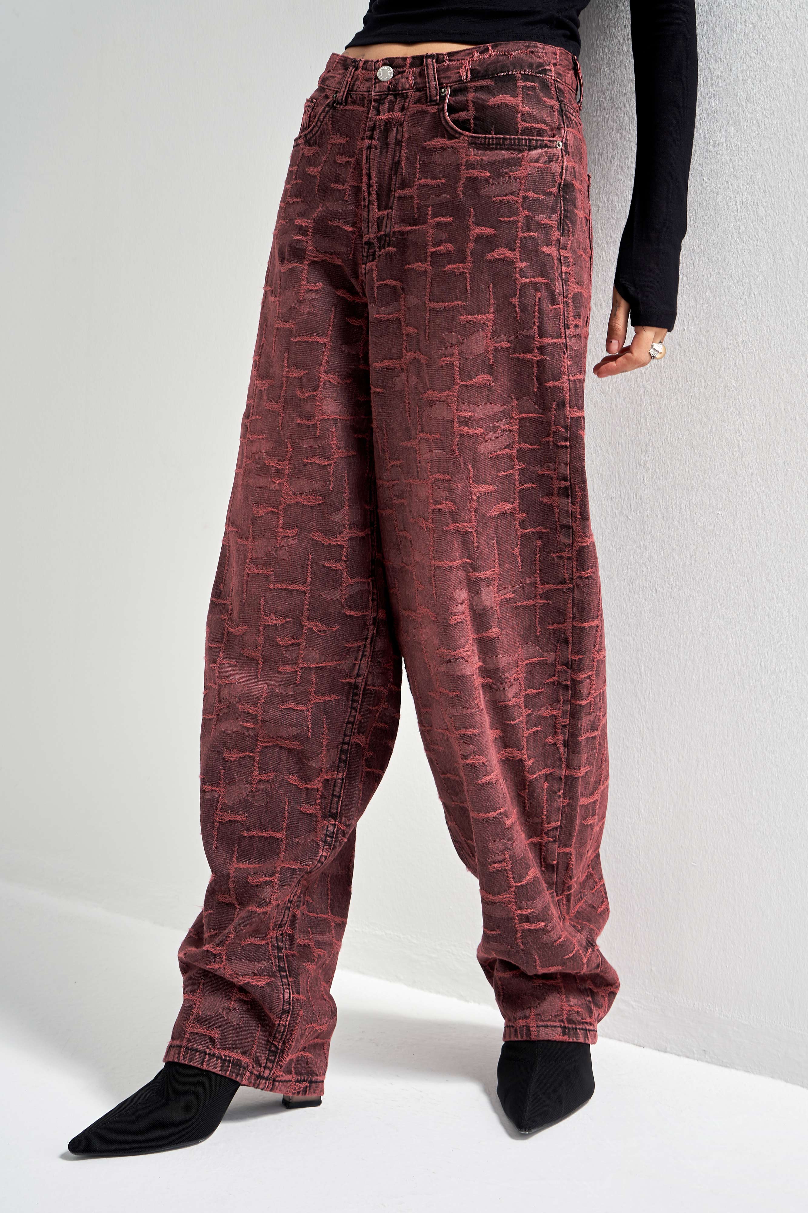 Kadın Bordo 4w5-151 Skater Fit Özel Kumaş Tasarım Denim Jean