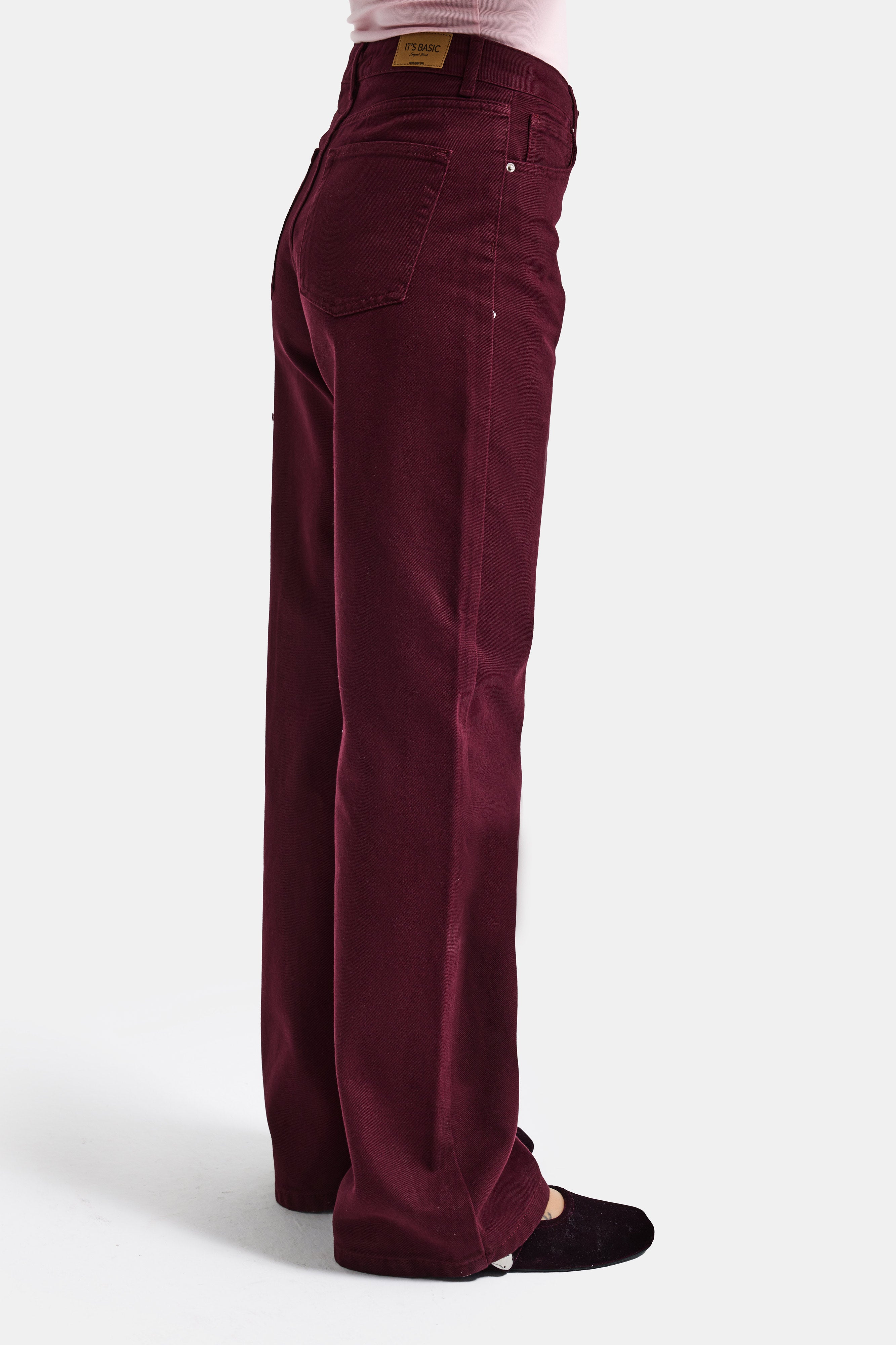 Kadın Bordo Doris 7s6-35 Straight Fit Yüksek Bel %100 Koton Denim Jean