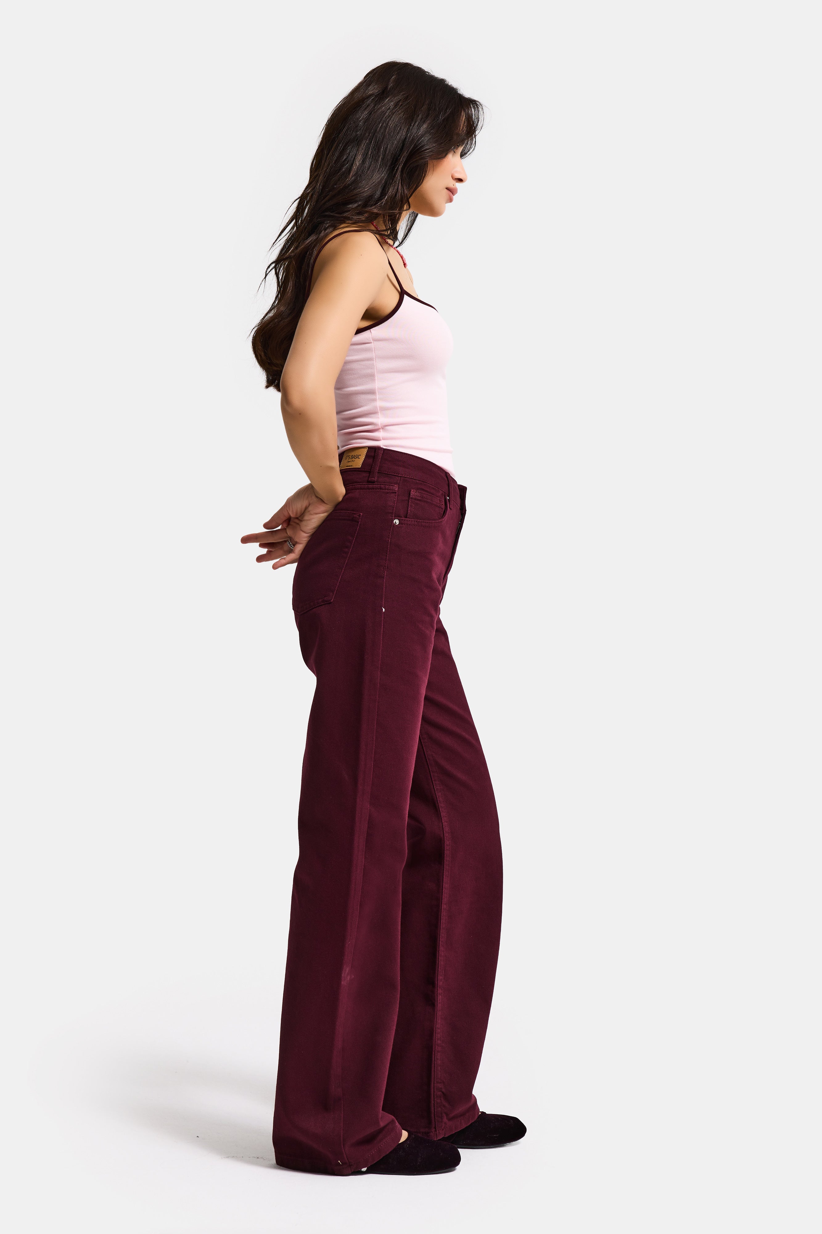 Kadın Bordo Doris 7s6-35 Straight Fit Yüksek Bel %100 Koton Denim Jean