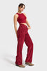 Women's Burgundy Doris 26w5-35 Straight Fit High-Waisted Thick Corduroy Velvet Fabric Trousers