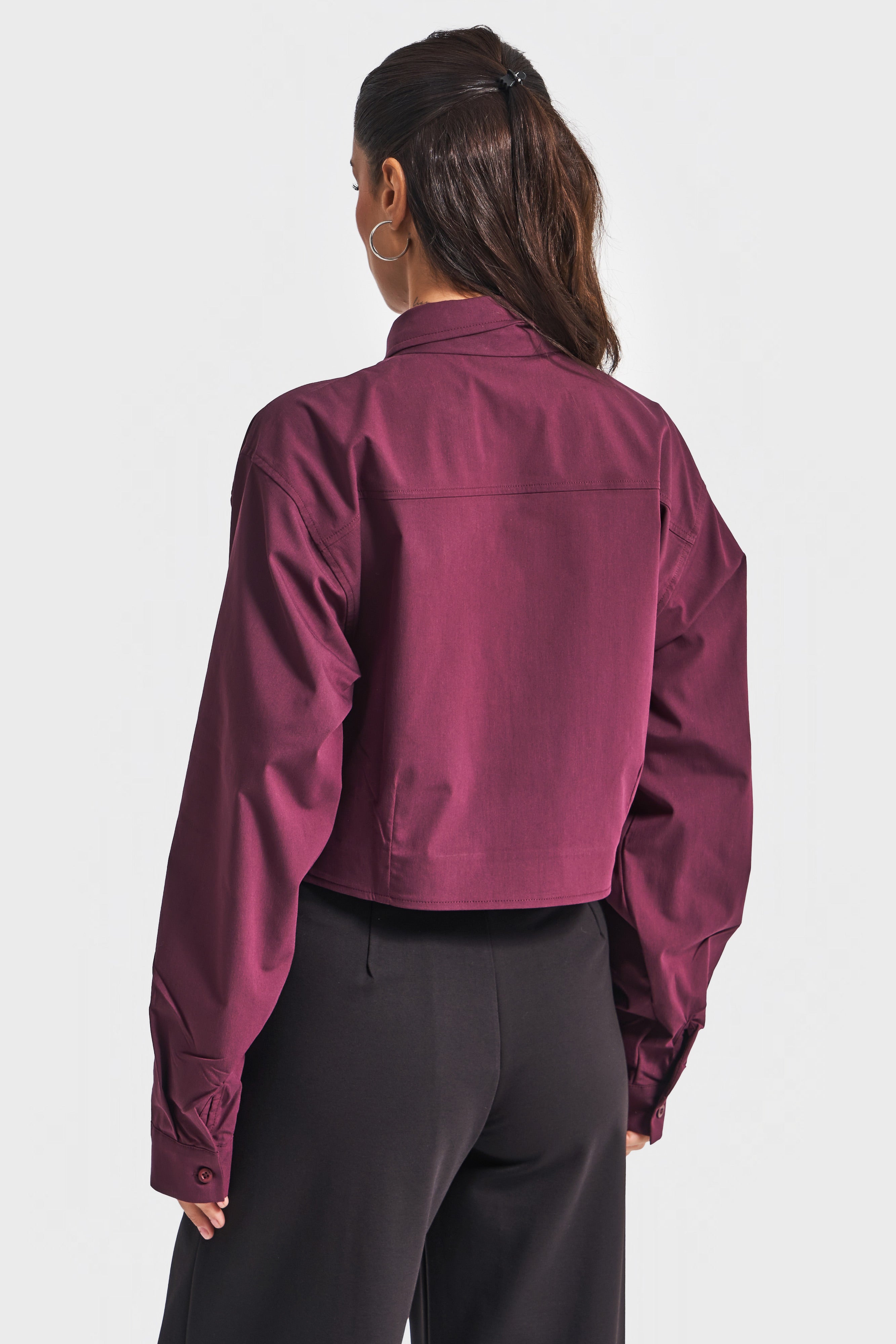 Kadın Bordo Renk Kravatlı Tasarım Bol Kesim Gömlek