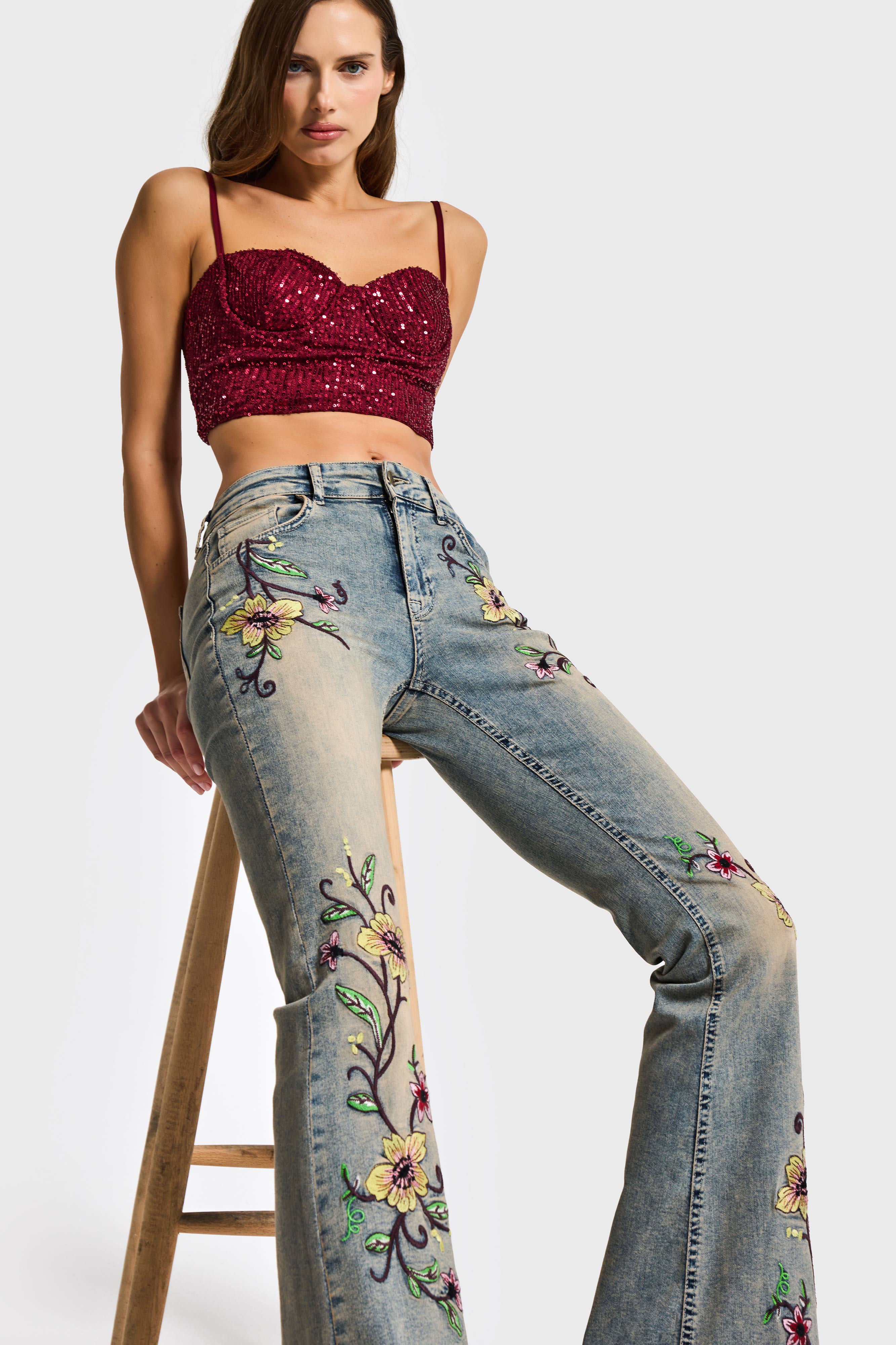 Kadın Bordo Renk Pul Payet Detaylı Askılı Büstiyer