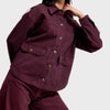 Kadın Bordo Renk T-6w5-122 Oversize Parlak Taşlı Özel Tasarım Denim Ceket