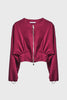 Kadın Bordo Renk w5-35 Bol Kesim Örme Esnek Kumaş Oversize Fermuarlı Sweatshirt