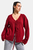 Kadın Bordo Renk w5-35 Önü Bağcıklı Oversize Triko Kazak