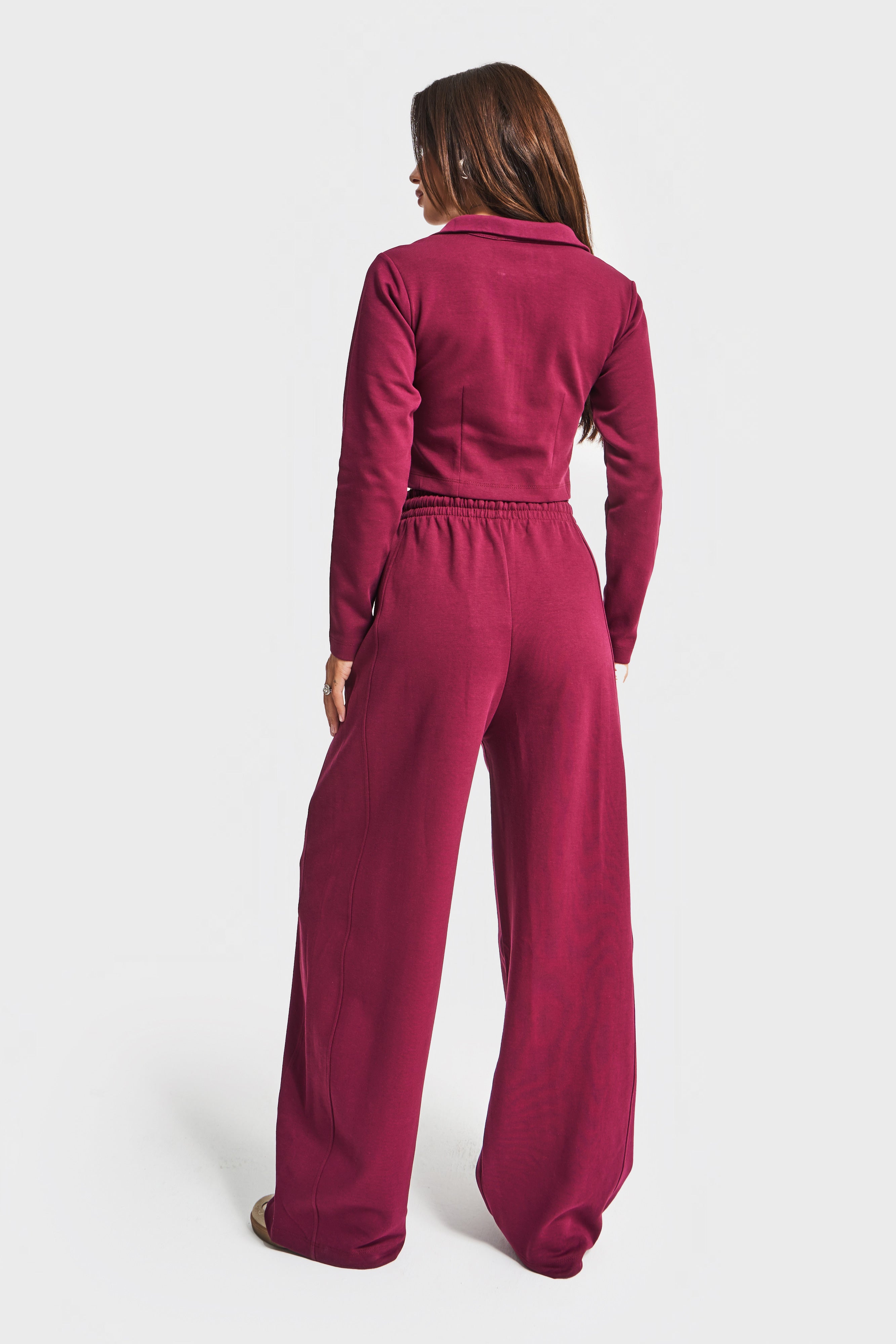 Kadın Bordo Renk w5-35 Örme Kumaş Eşofman ve Fermuarlı Sweatshirt Alt Üst 2'li Kombin Takım