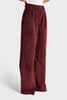 Kadın Bordo Renk w5-35 Süper Palazzo Fit Pileli Kalın Fitilli Velvet Kadife Kumaş Pantolon
