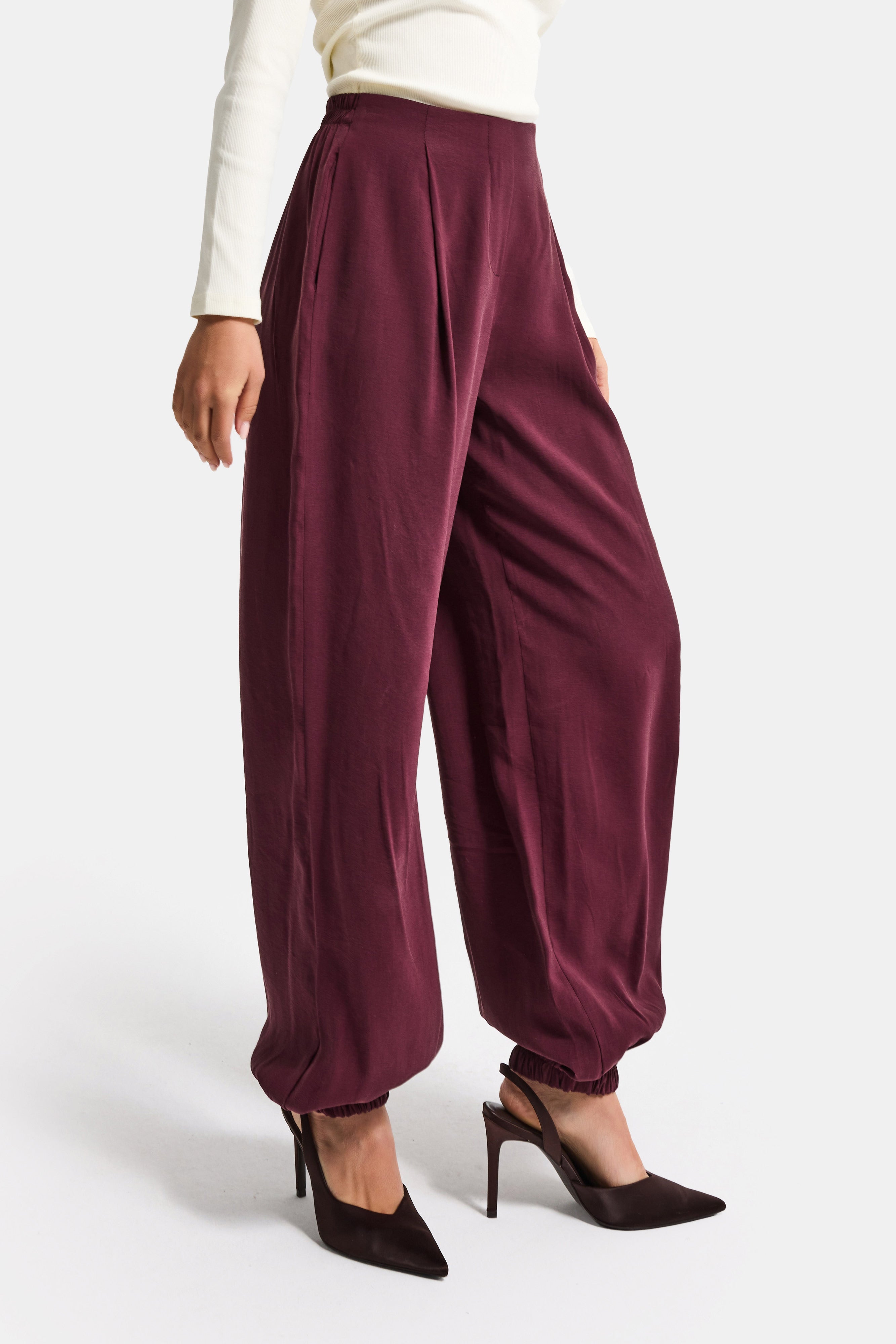 Women's Burgundy s6-35 Baggy Jogger Loose Fit Pants