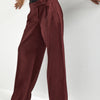 Kadın Bordo s6-35 Neptun Kemer Detaylı Palazzo Fit Pileli Pantolon