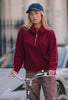Kadın Bordo w6-35 Oversize Fermuarlı Triko Kazak