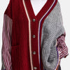 Kadın Bordo w6-35 Oversize Gömlek Kumaş Detaylı Özel Tasarım Triko Hırka