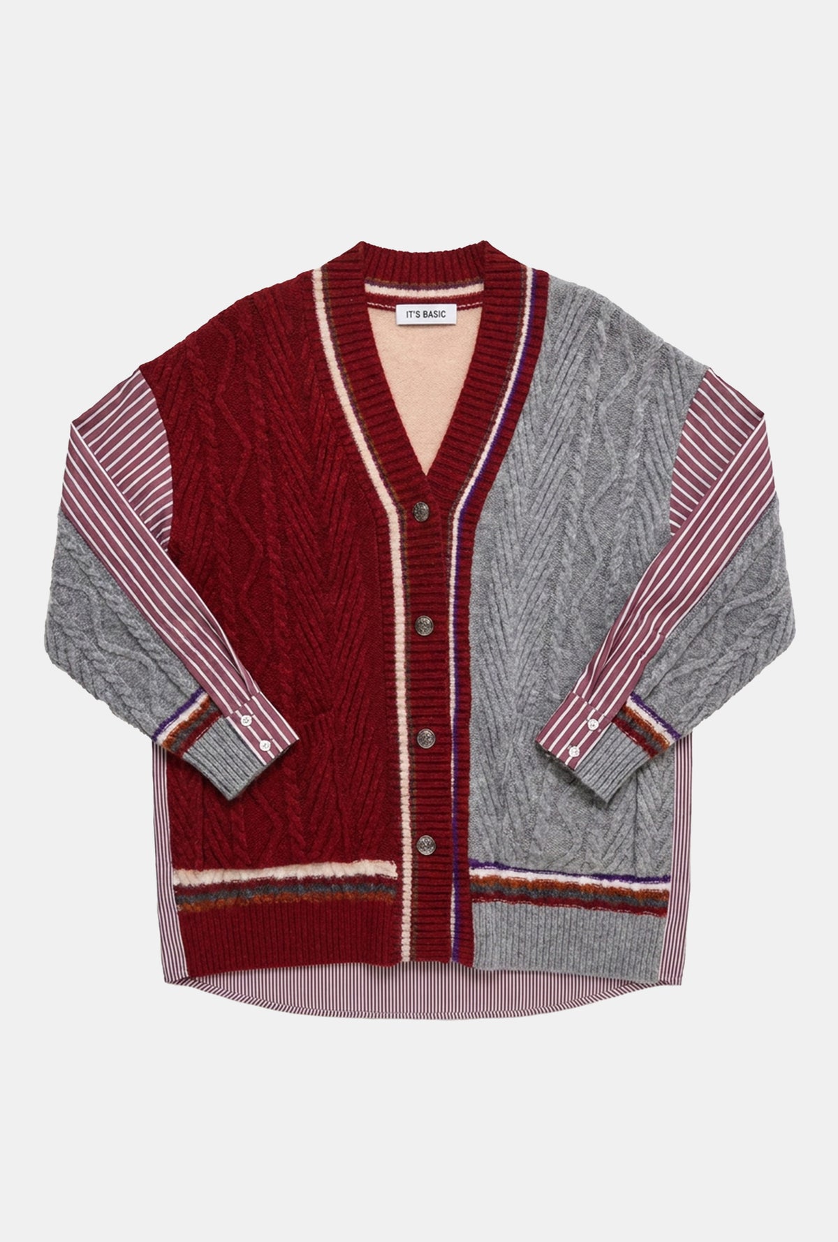 Kadın Bordo w6-35 Oversize Gömlek Kumaş Detaylı Özel Tasarım Triko Hırka