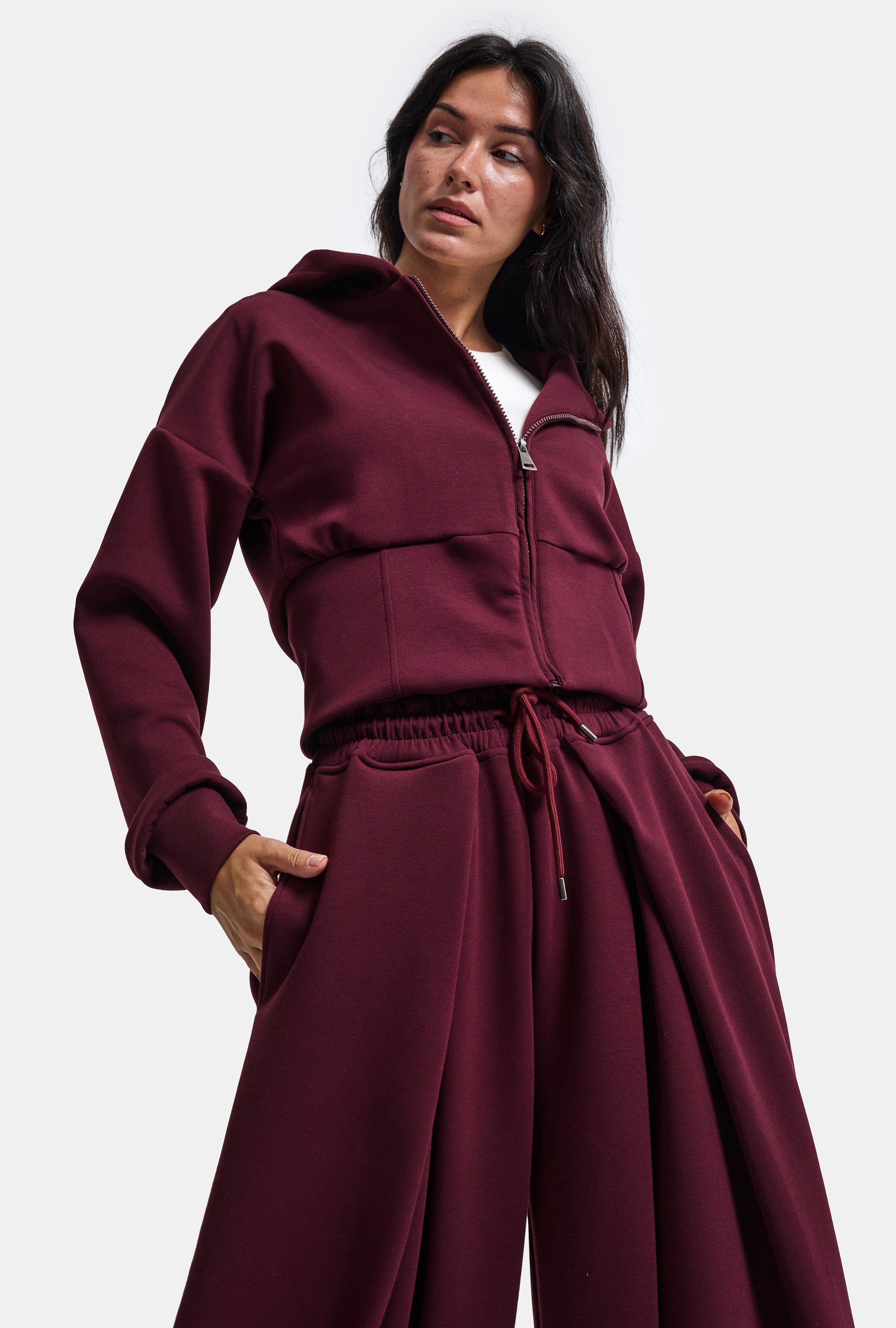 Kadın Bordo w6-35 Üst Polar Alt Eşofman Pantolon 2'li Takım