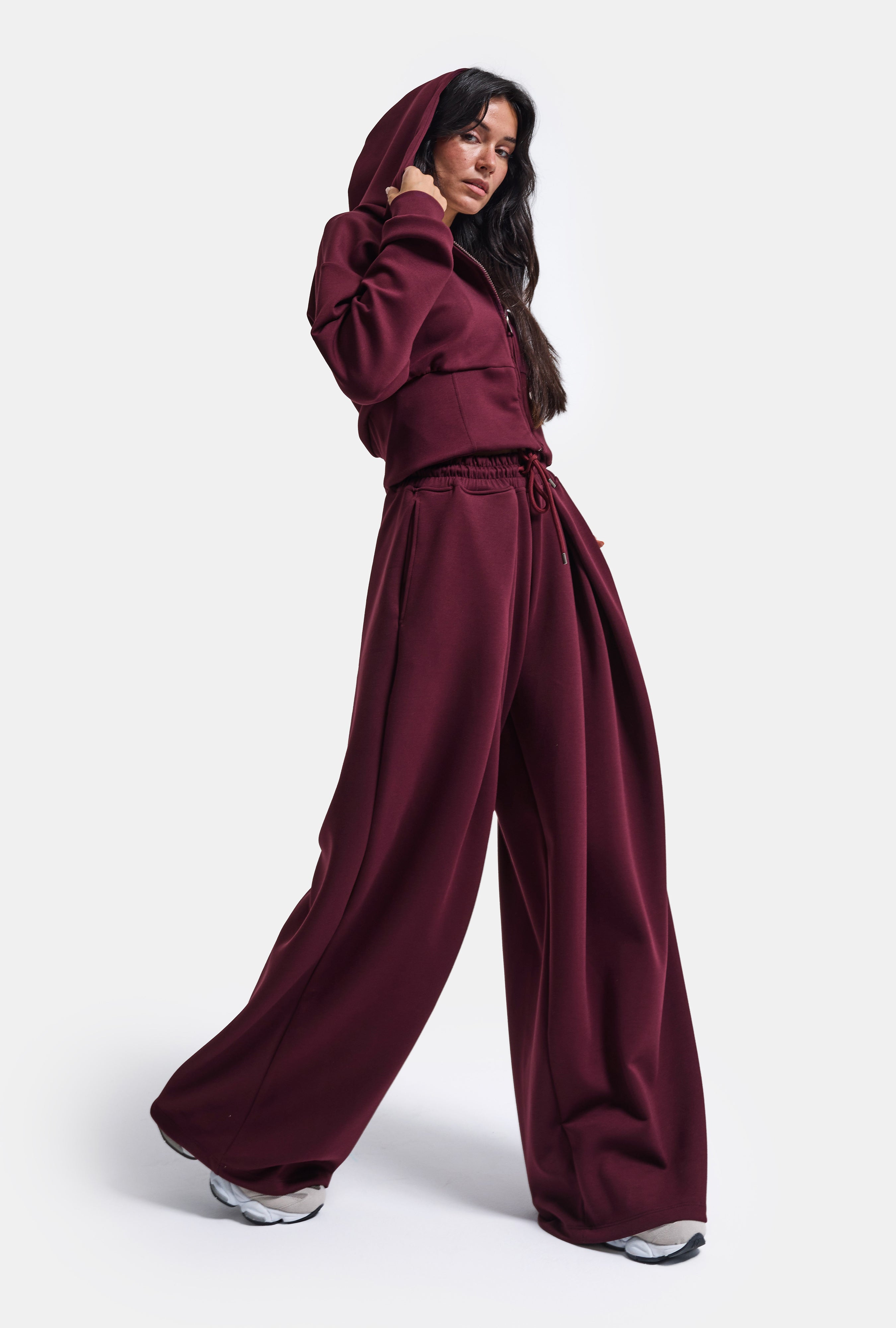 Kadın Bordo w6-35 Üst Polar Alt Eşofman Pantolon 2'li Takım