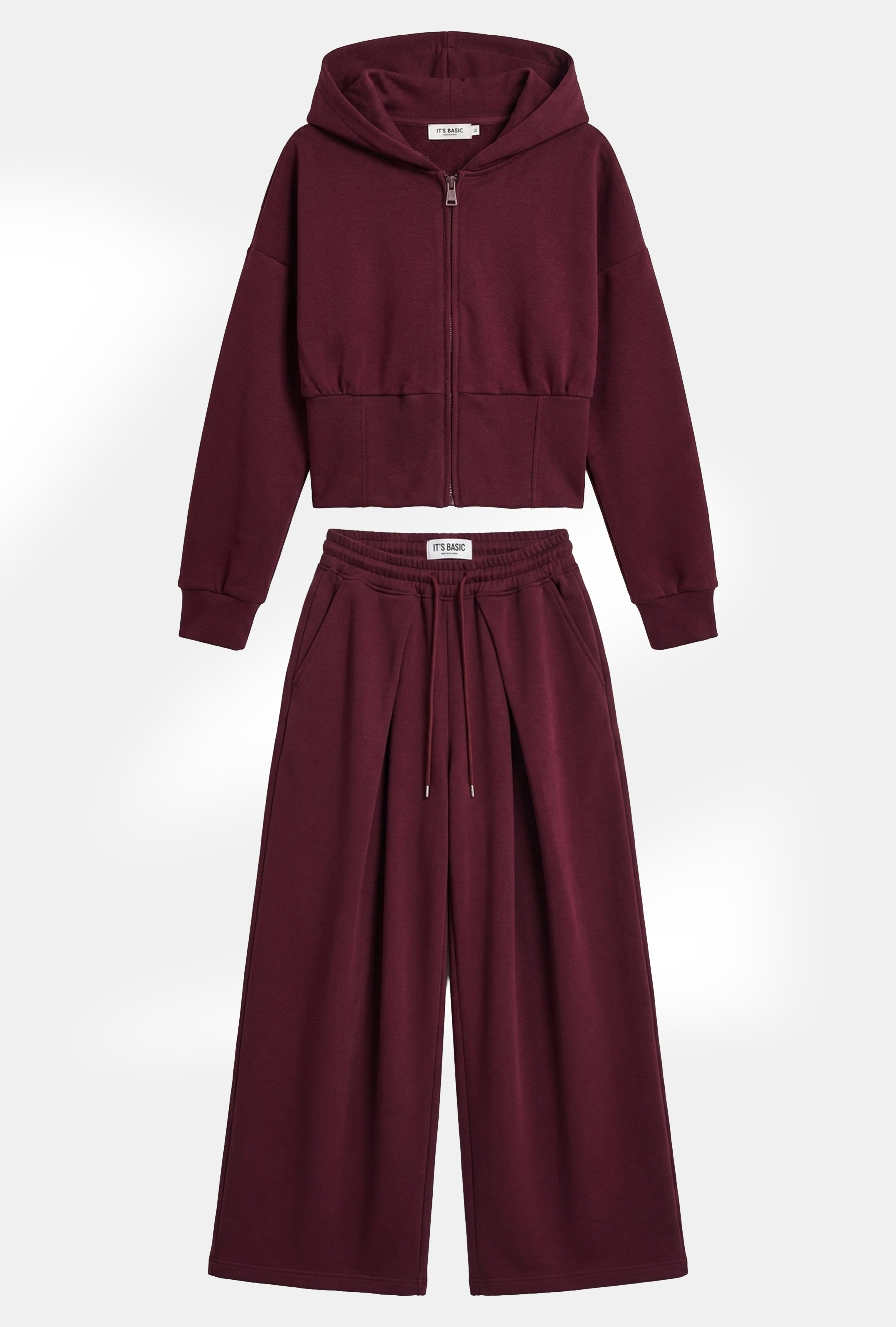 Kadın Bordo w6-35 Üst Polar Alt Eşofman Pantolon 2'li Takım