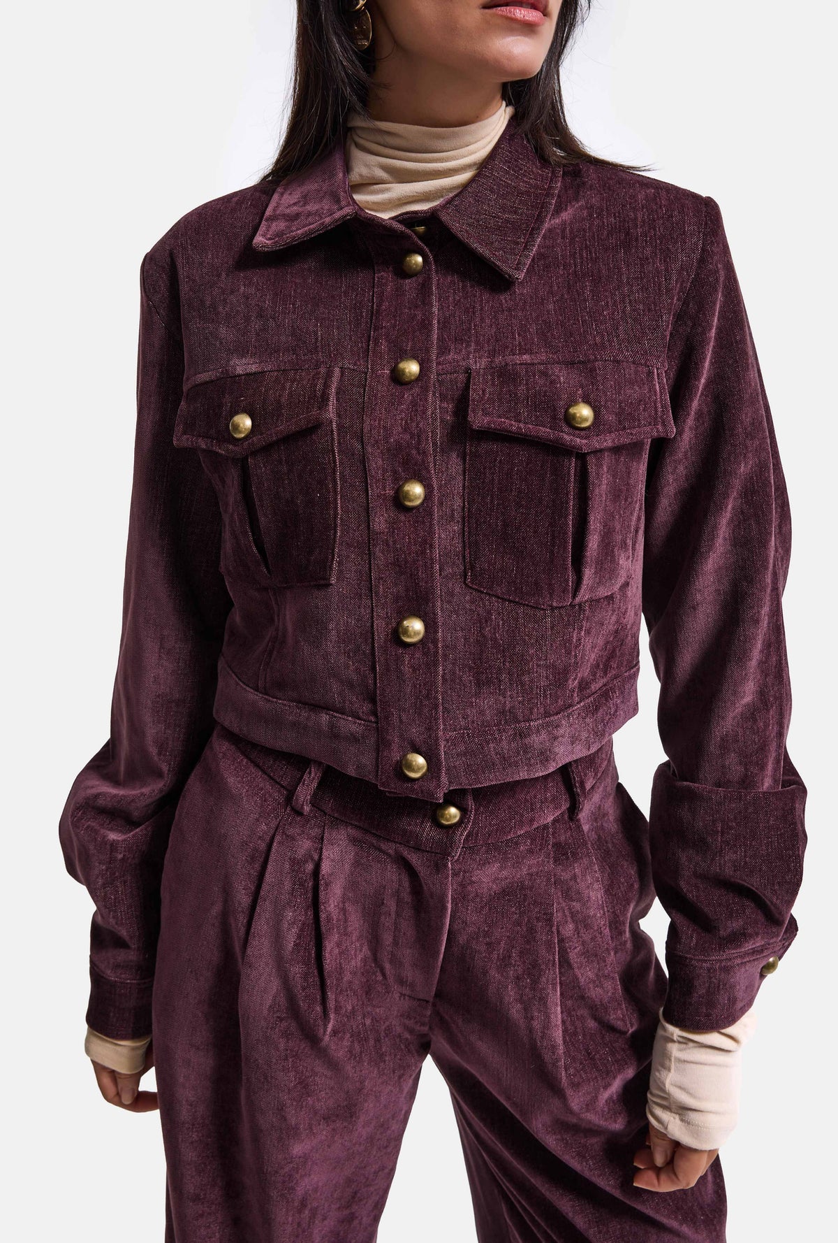 Kadın Bordo w6-52 Boxy Fit Pürüzsüz Velvet Kadife Kumaş Tasarım Ceket