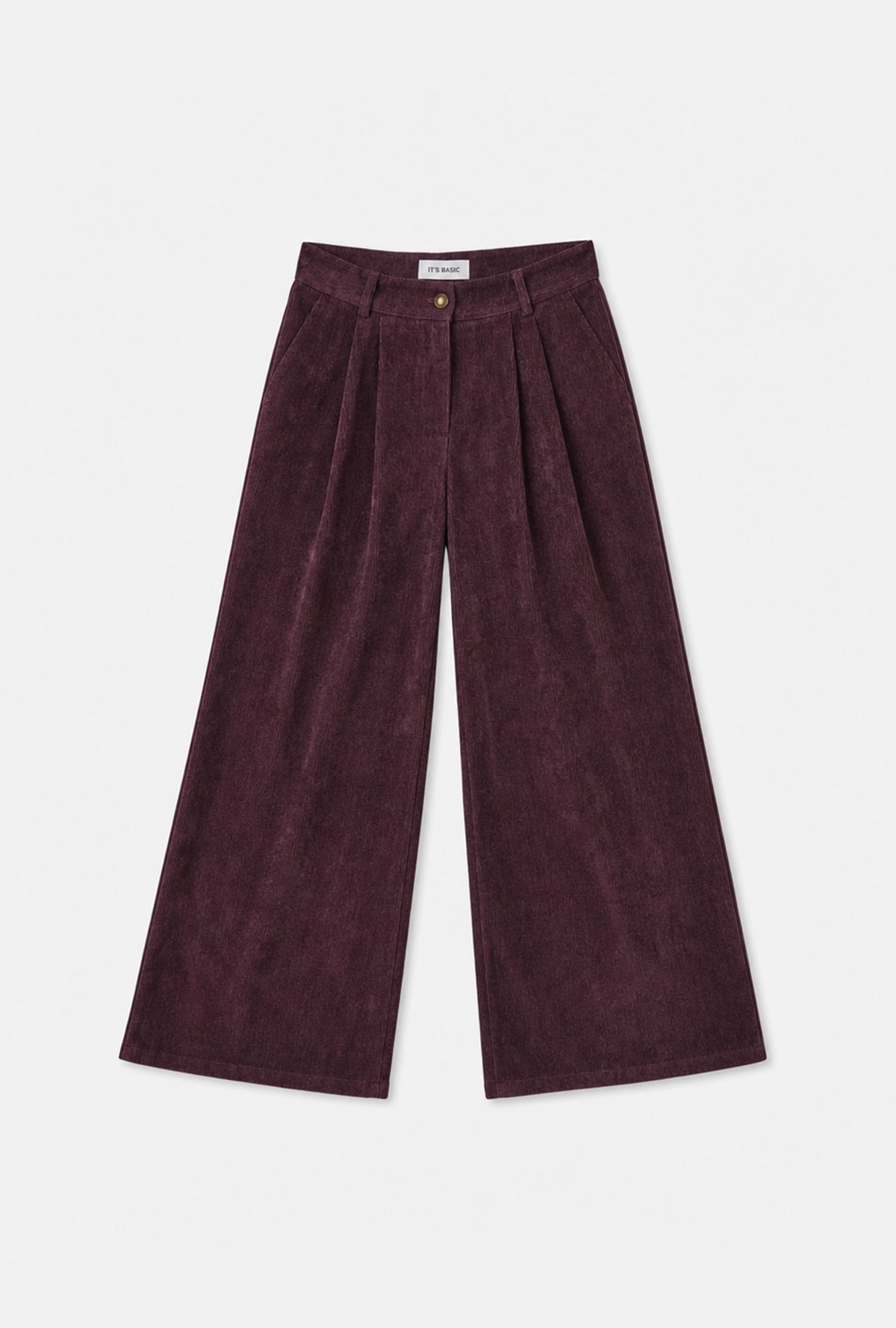 Kadın Bordo w6-52 Straight Crop Pürüzsüz Velvet Kadife Kumaş Pantolon
