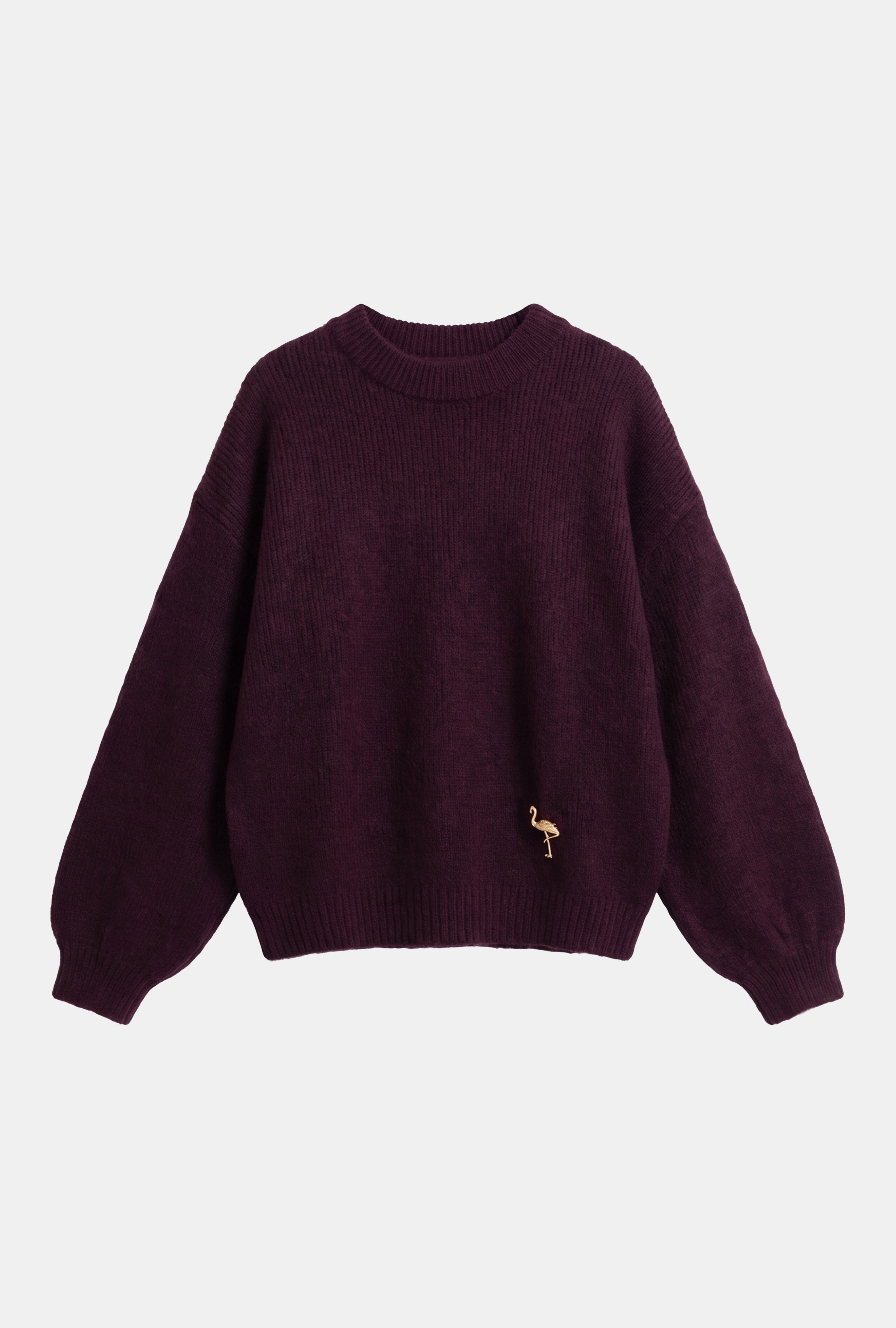 Kadın Bordo w6-57 Oversize Aksesuar Detaylı Tasarım Triko Kazak