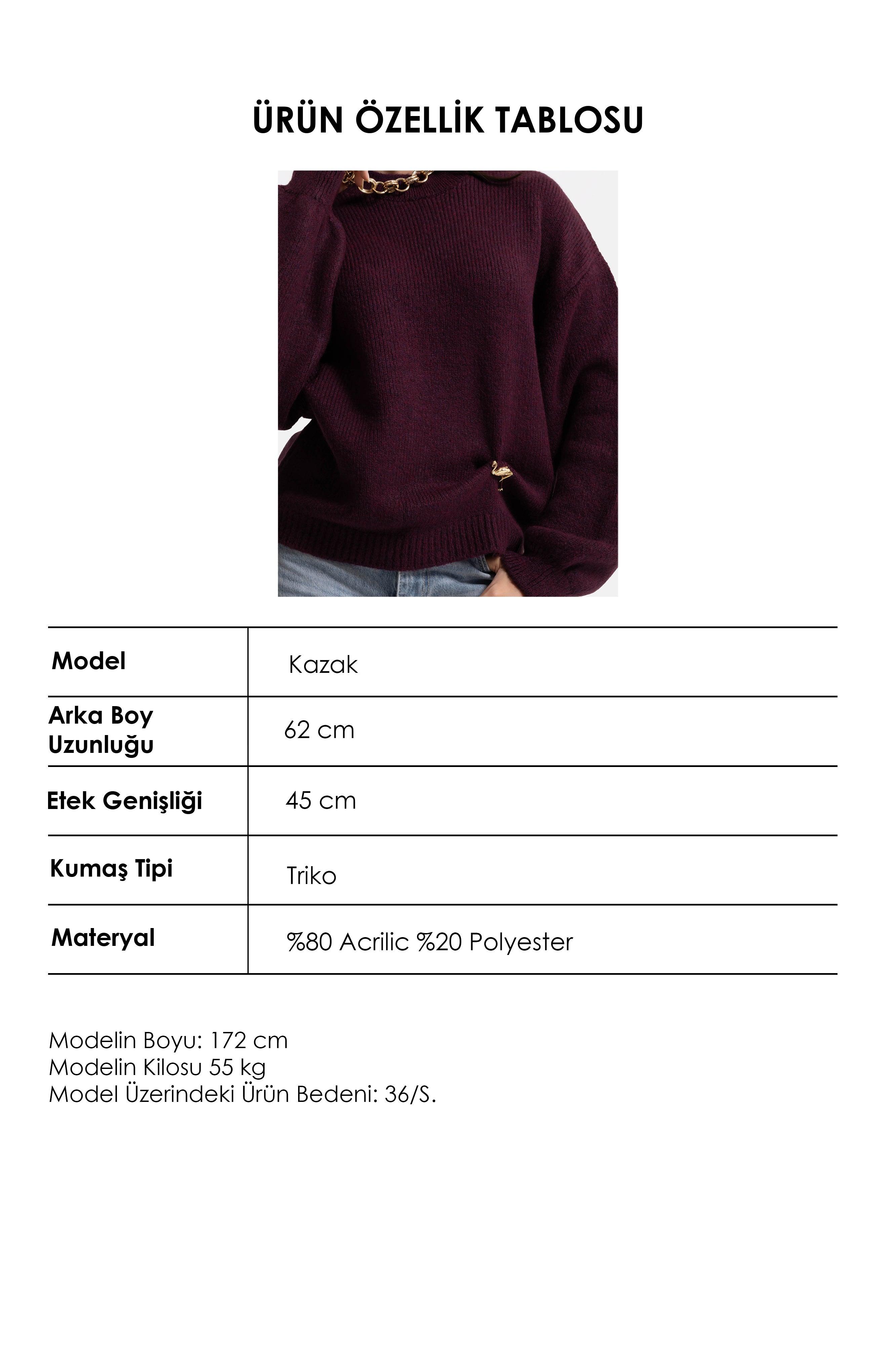 Kadın Bordo w6-57 Oversize Aksesuar Detaylı Tasarım Triko Kazak
