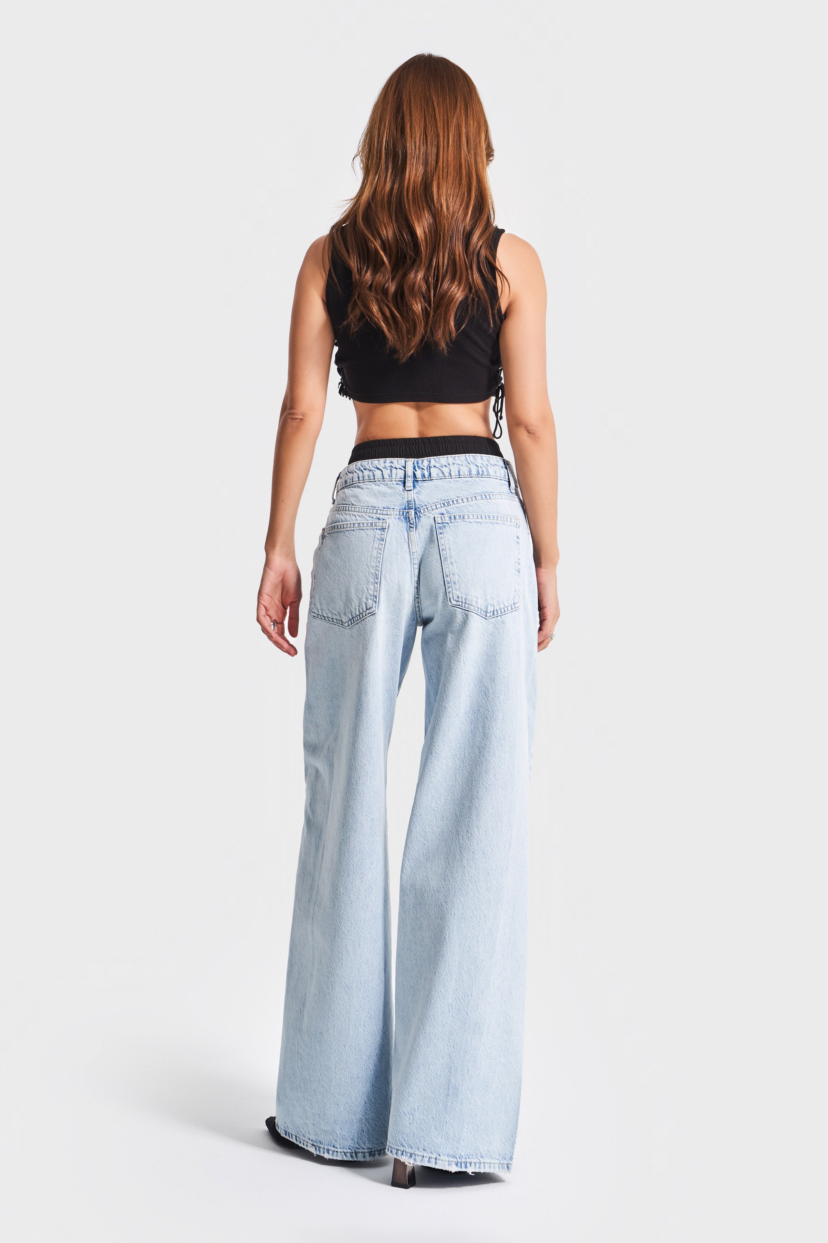 Women's Ice Jeans Color 4S5-3 Black Boxer Detailed Palazzo Fit Loose Cut 100% Cotton Denim Jean