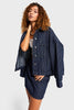 Women's Striped Blue 19w5-33 Oversize Special Fabric Denim Shirt