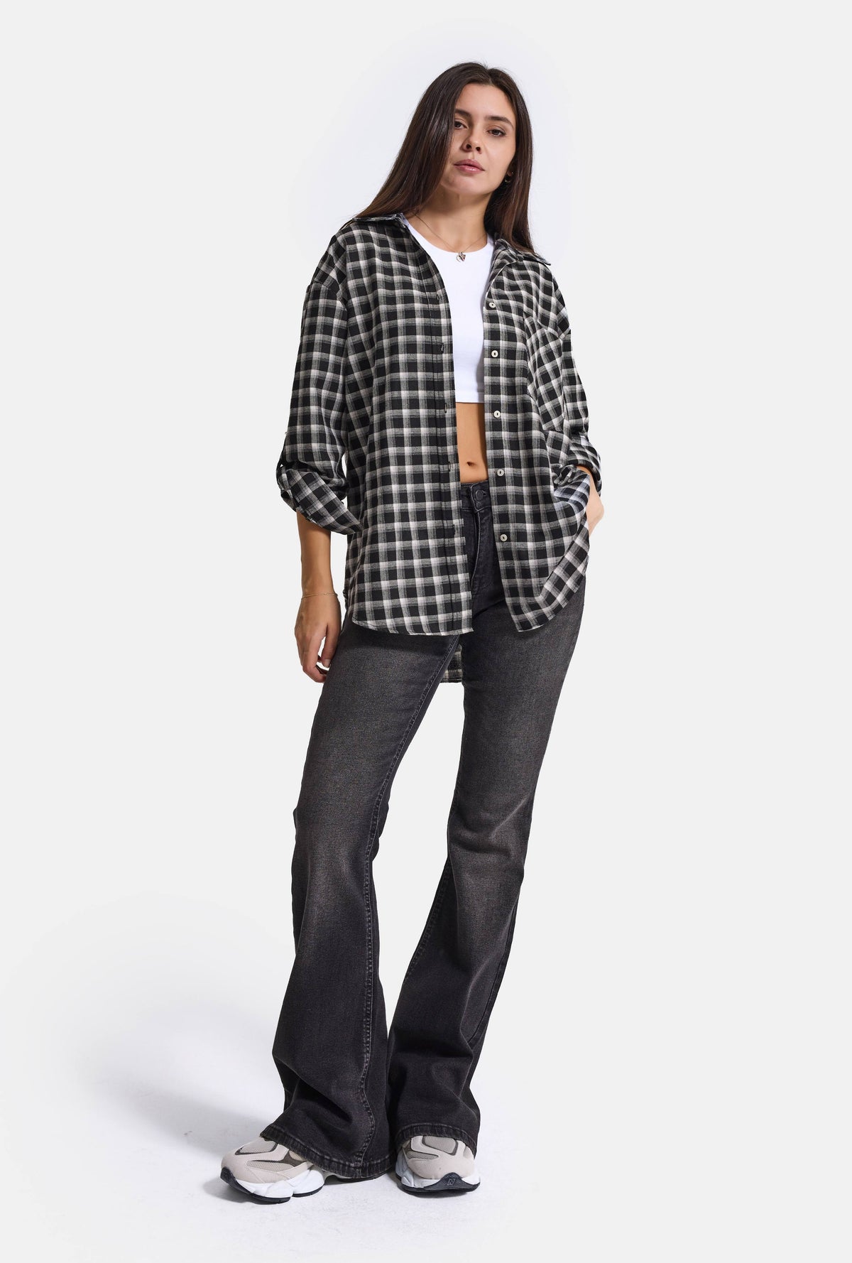 Kadın Ekose w6-67 Oversize Gömlek