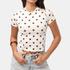 Women's Ecru Polka Dot s6-101 Crop Fit T-Shirt