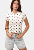 Kadın Ekru Puantiyeli s6-101 Crop Fit T-Shirt