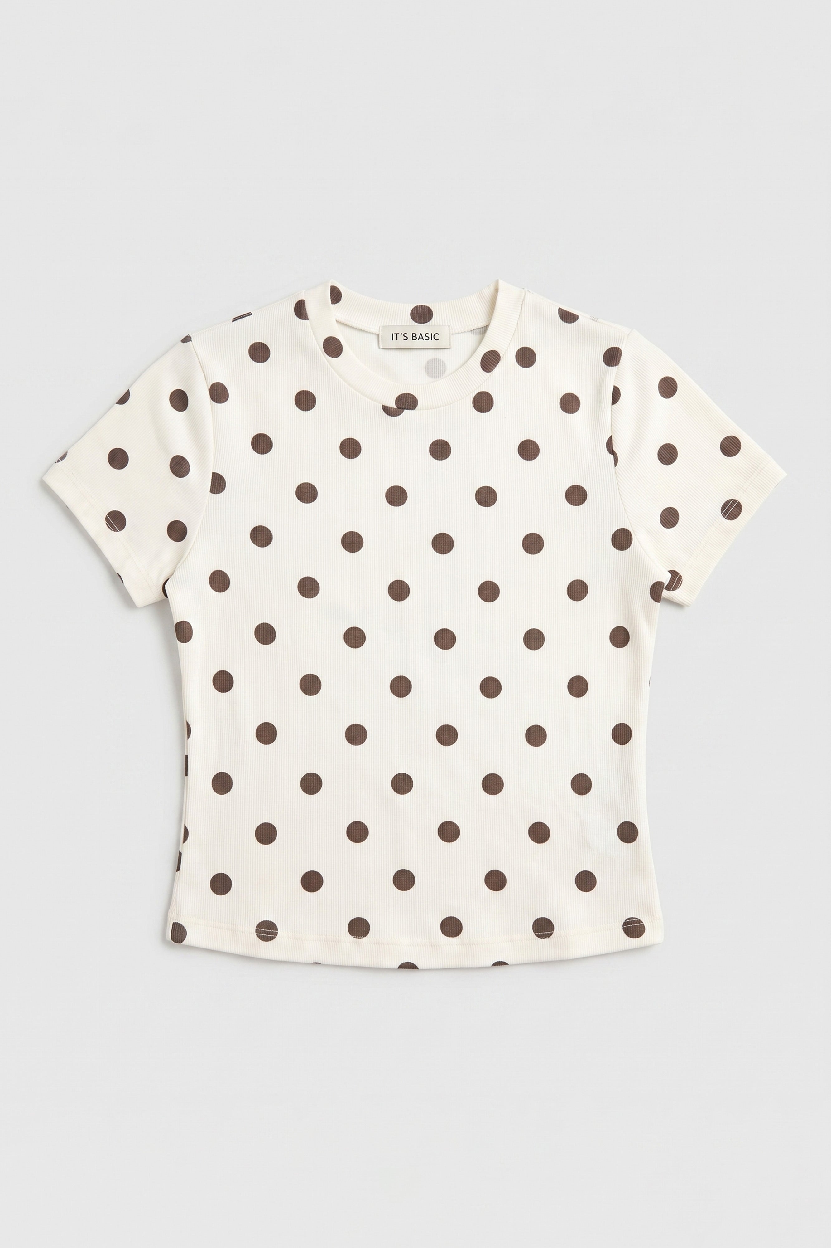Kadın Ekru Puantiyeli s6-101 Crop Fit T-Shirt