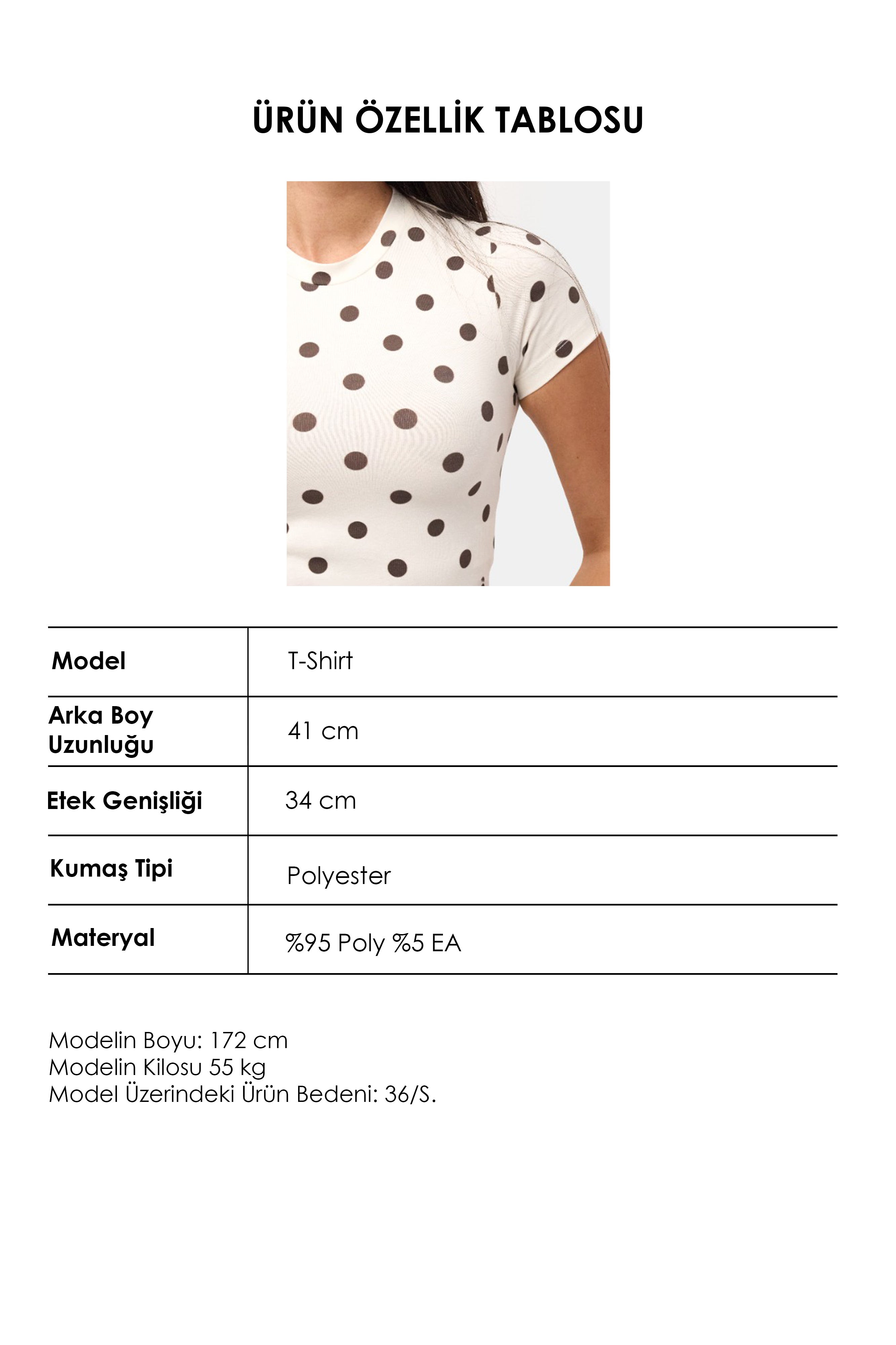 Kadın Ekru Puantiyeli s6-101 Crop Fit T-Shirt
