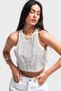 Kadın Ekru Renk Halter Yaka Parlak Yapıştırma Taşlı Tasarım Crop Top